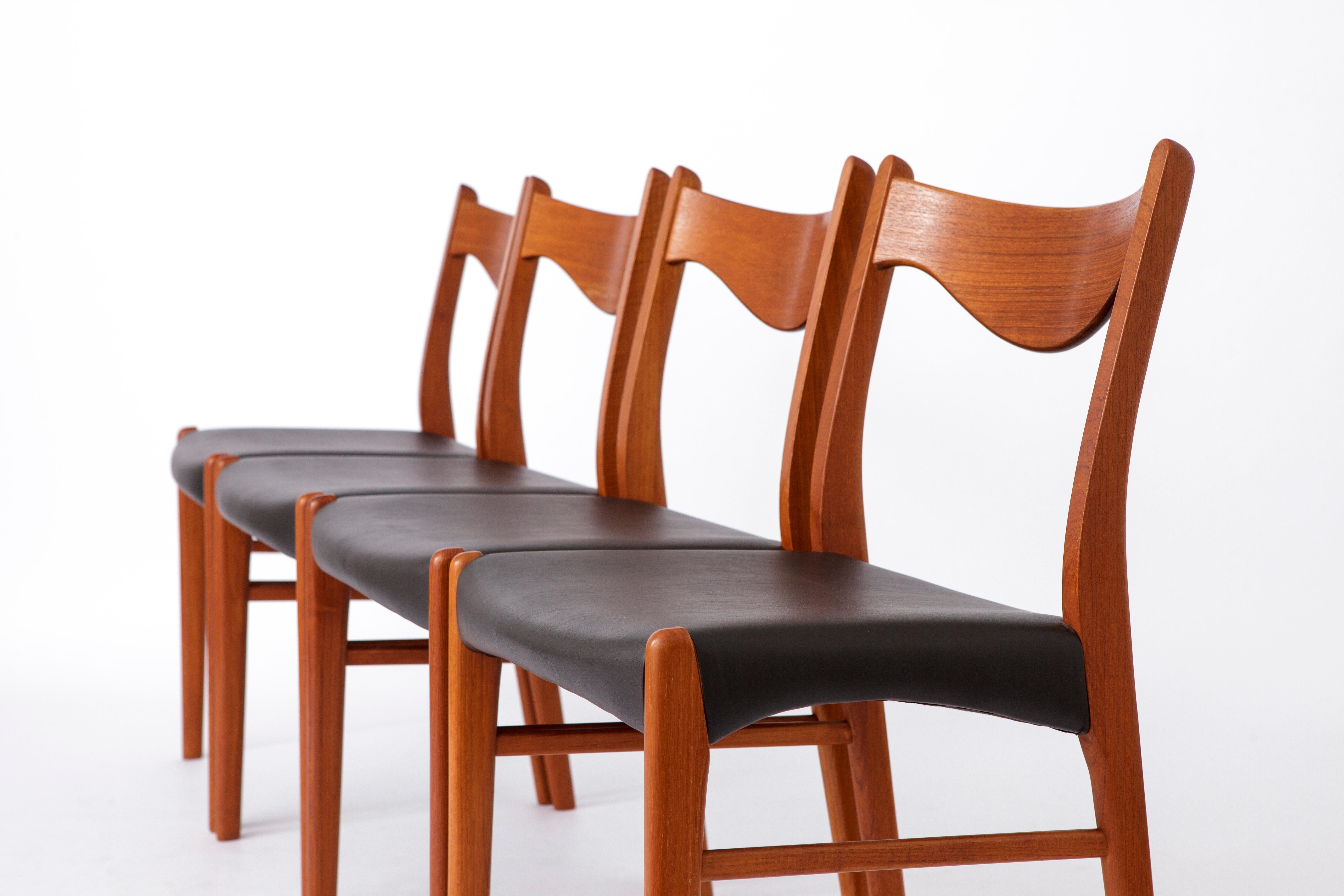 Mid-Century Modern 4 Arne Wahl Iversen Chaises de salle à manger en teck du milieu du siècle Glyngøre Stolefabrik, modèle G en vente