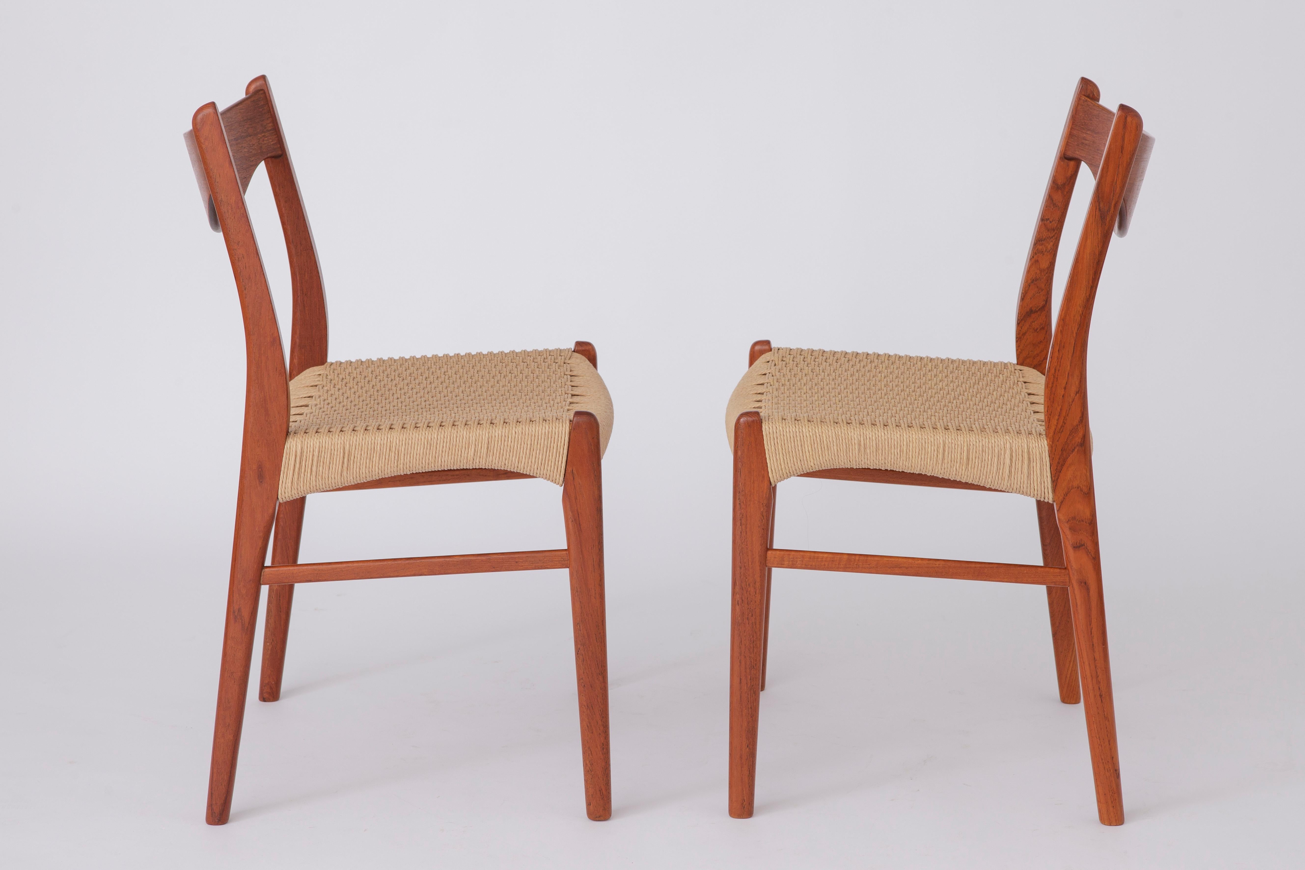 Danish 4 Arne Wahl Iversen Midcentury Teak Dining Chairs with Papercord Seats 1960s