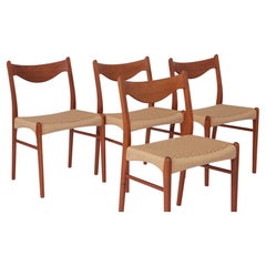 4 Arne Wahl Iversen Midcentury Teak Dining Chairs with Papercord Seats 1960s