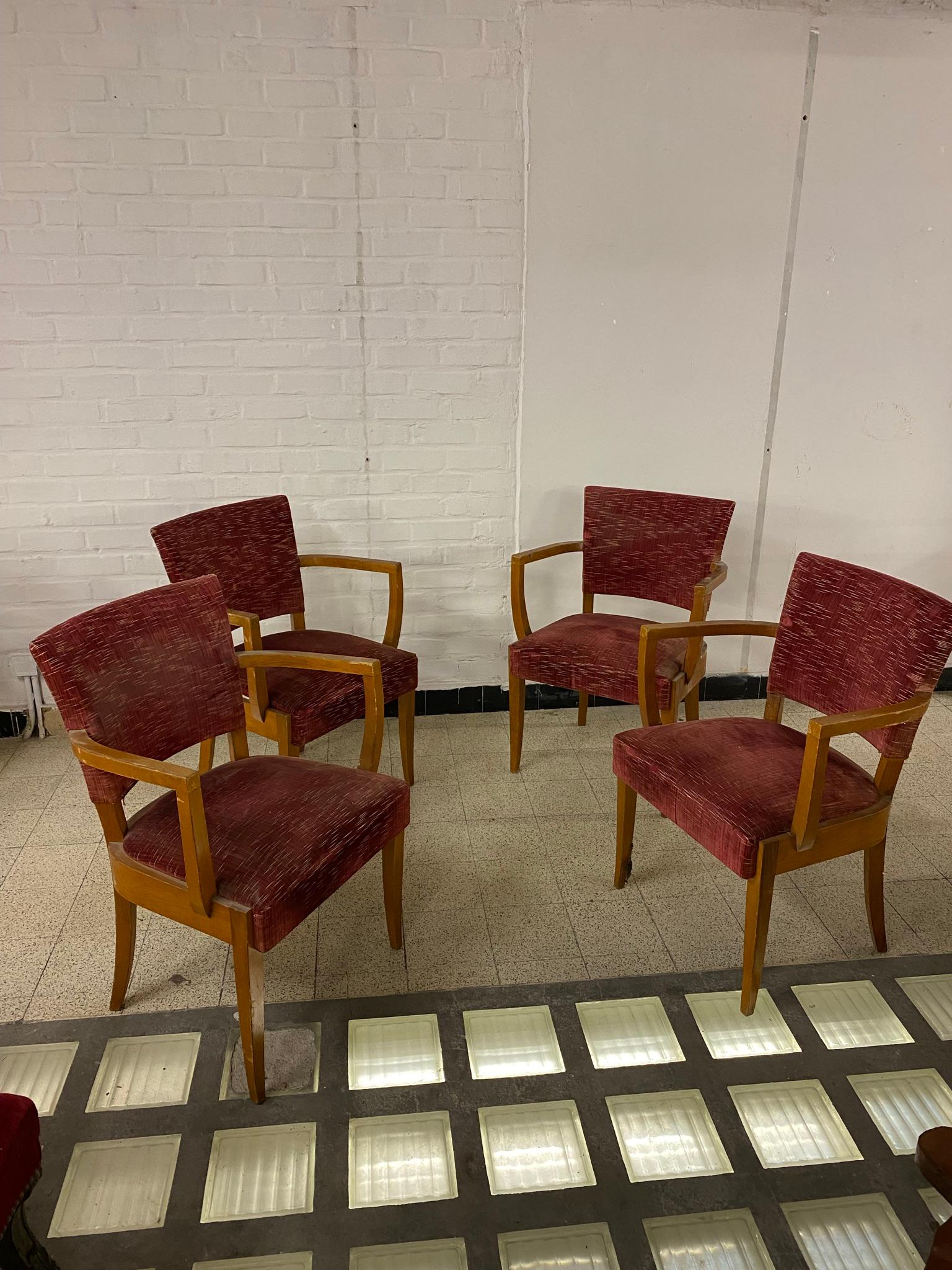 French 4 Art Deco Armchairs, circa 1930 / 1940 For Sale