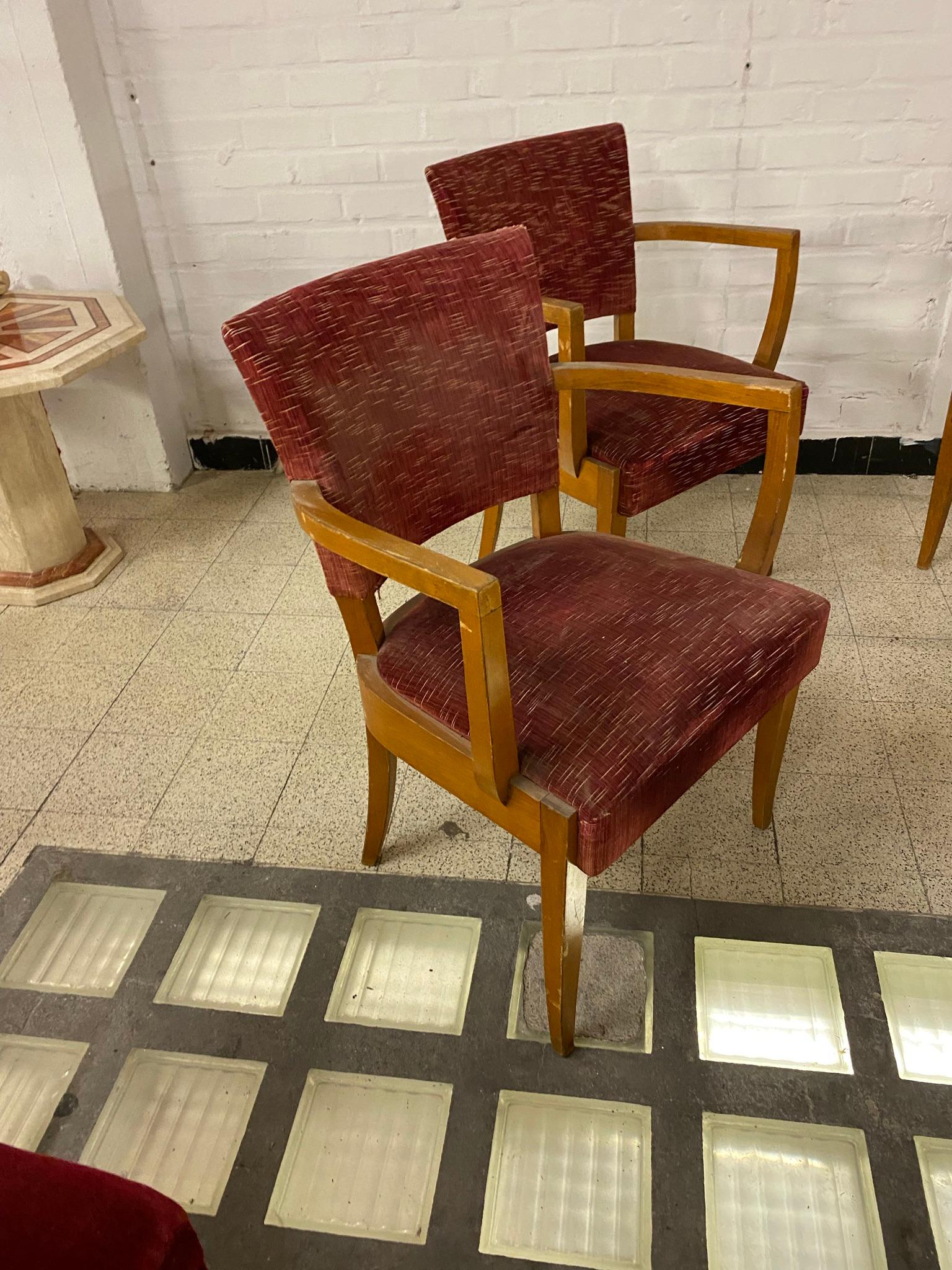 Beech 4 Art Deco Armchairs, circa 1930 / 1940 For Sale