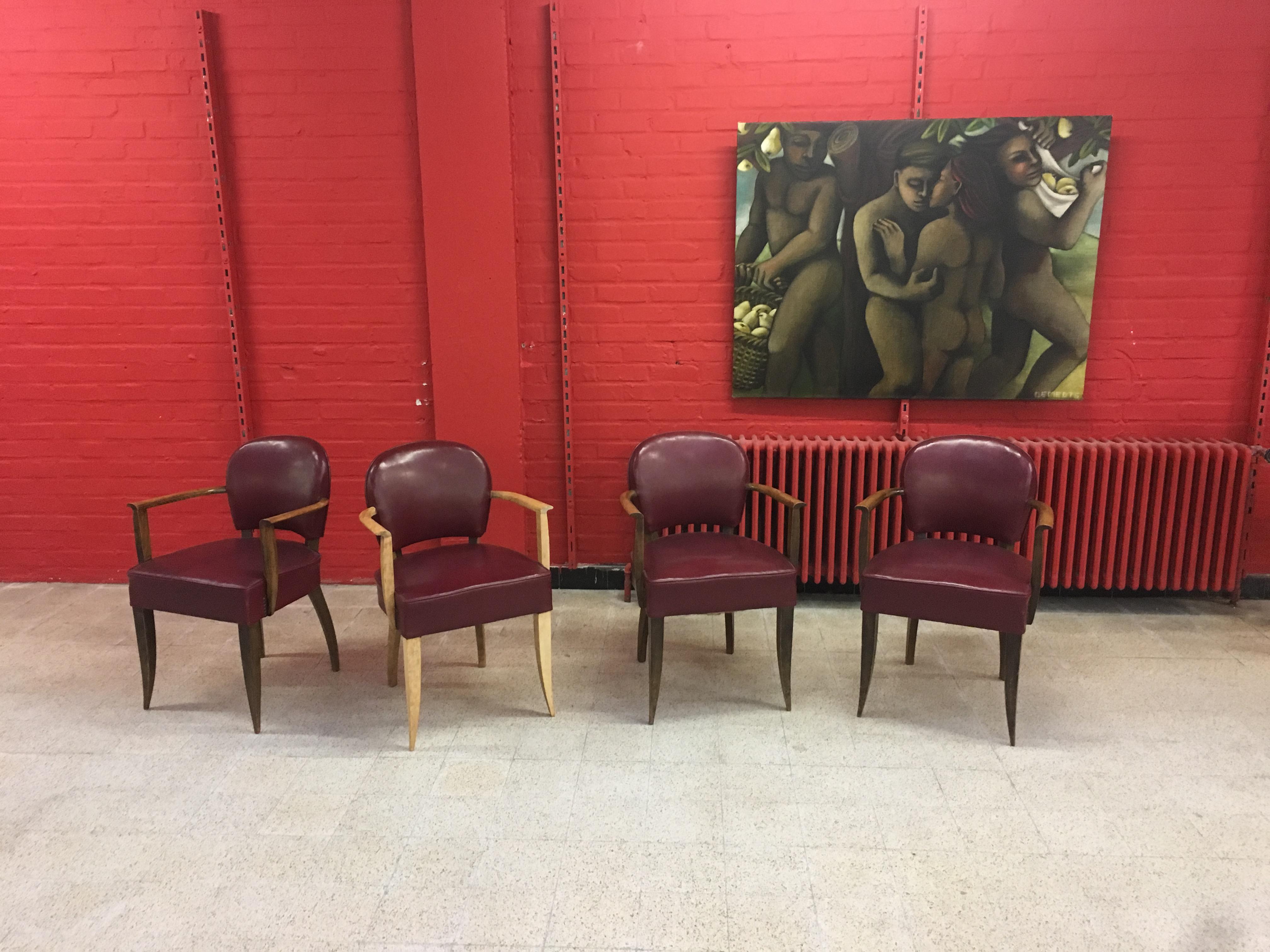 4 Art-Déco-Sessel im Stil von Jules Leleu, um 1930-1940 im Angebot 5