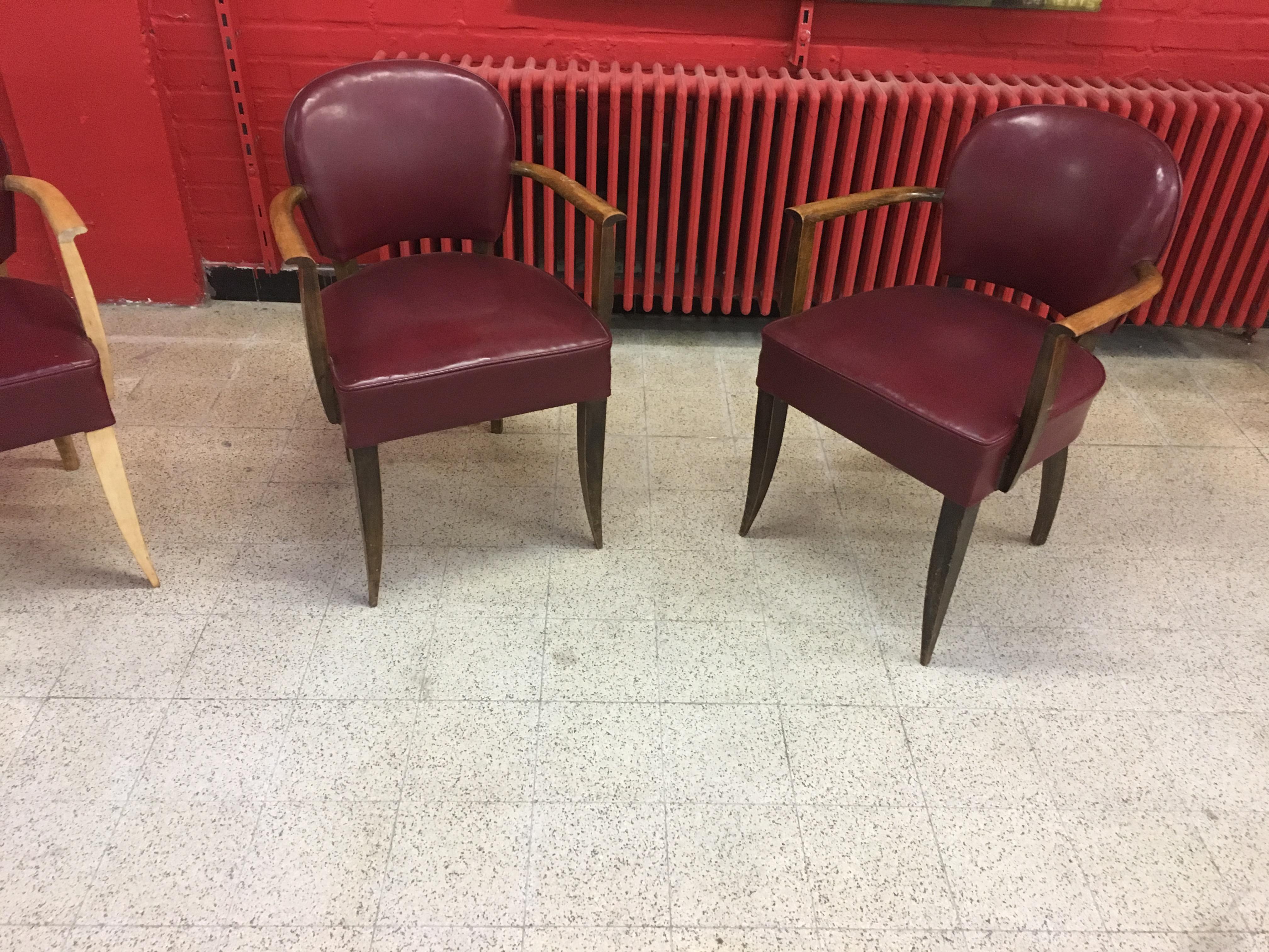 French 4 Art Deco Armchairs in the Style of Jules Leleu, circa 1930-1940 For Sale