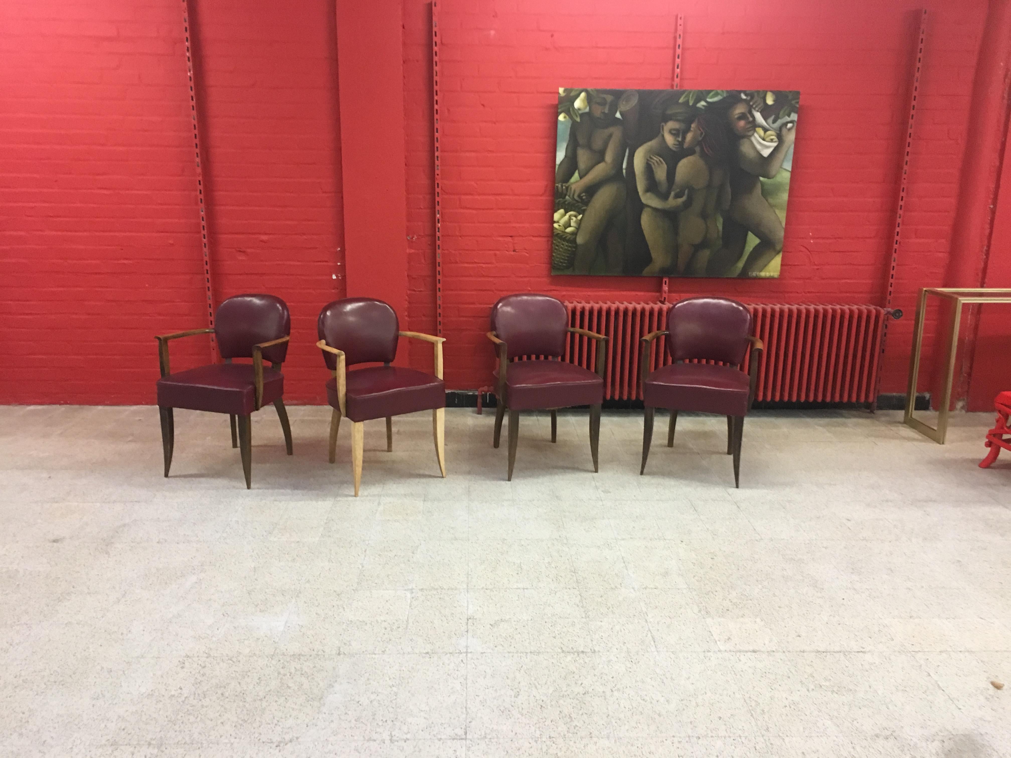 4 Art Deco Armchairs in the Style of Jules Leleu, circa 1930-1940 For Sale 2