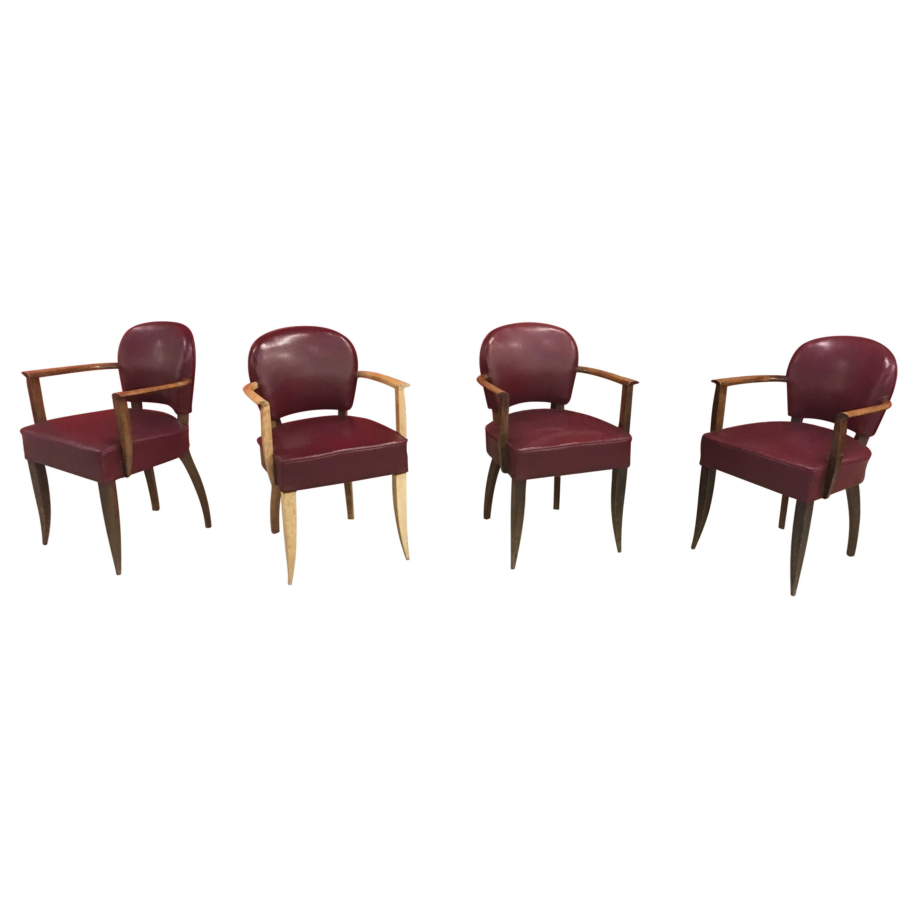 4 Art Deco Armchairs in the Style of Jules Leleu, circa 1930-1940
