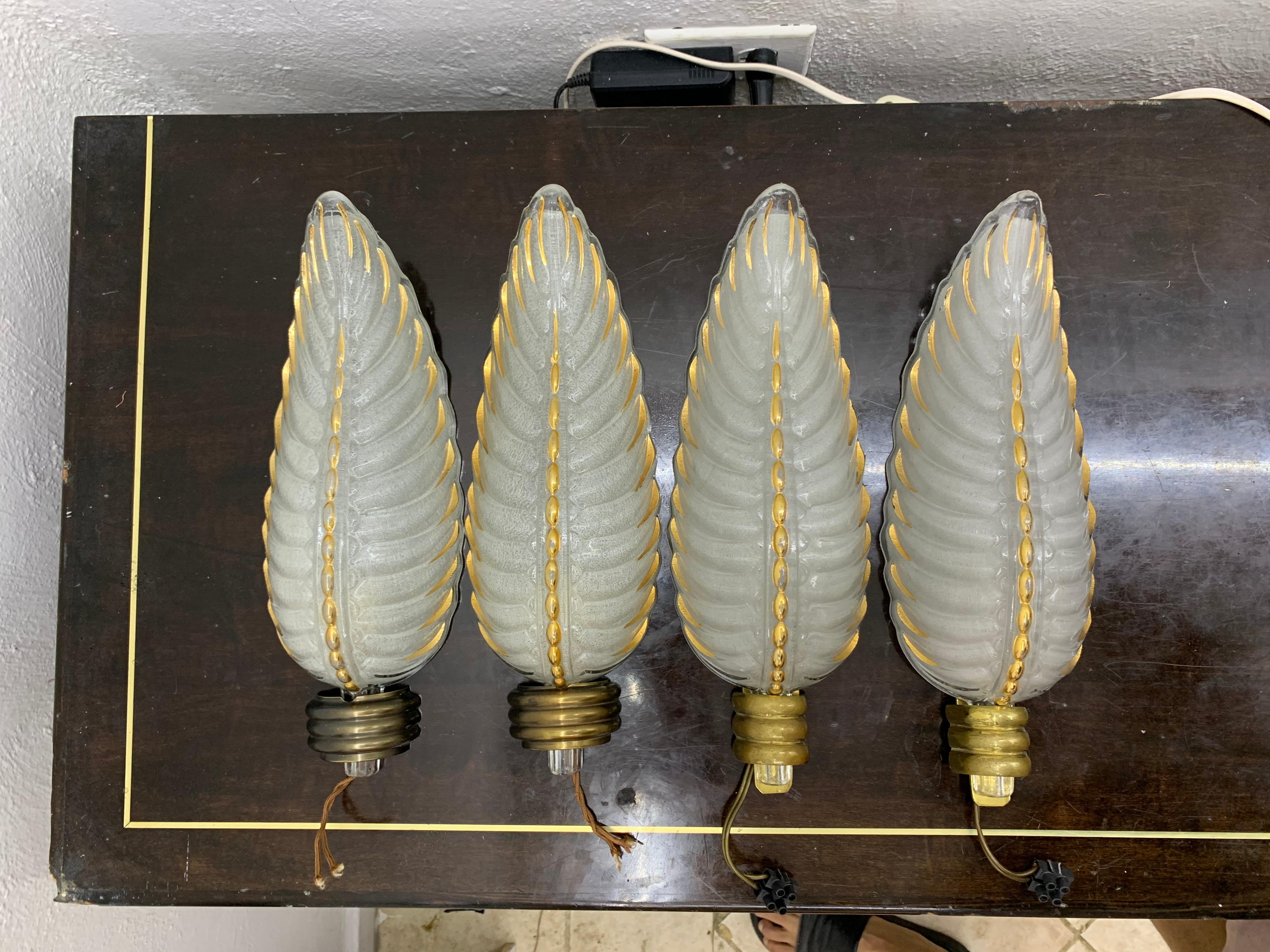 Art Deco Brass and Glass Sconces Signed by Ezan, France, circa 1940s 9