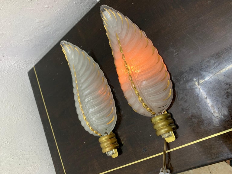 Art Deco Brass and Glass Sconces Signed by Ezan, France, circa 1940s For Sale 10