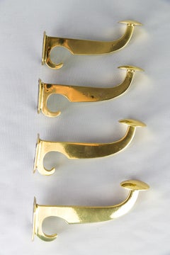 4 Art Deco Brass Wall Hooks, Vienna, 1920s