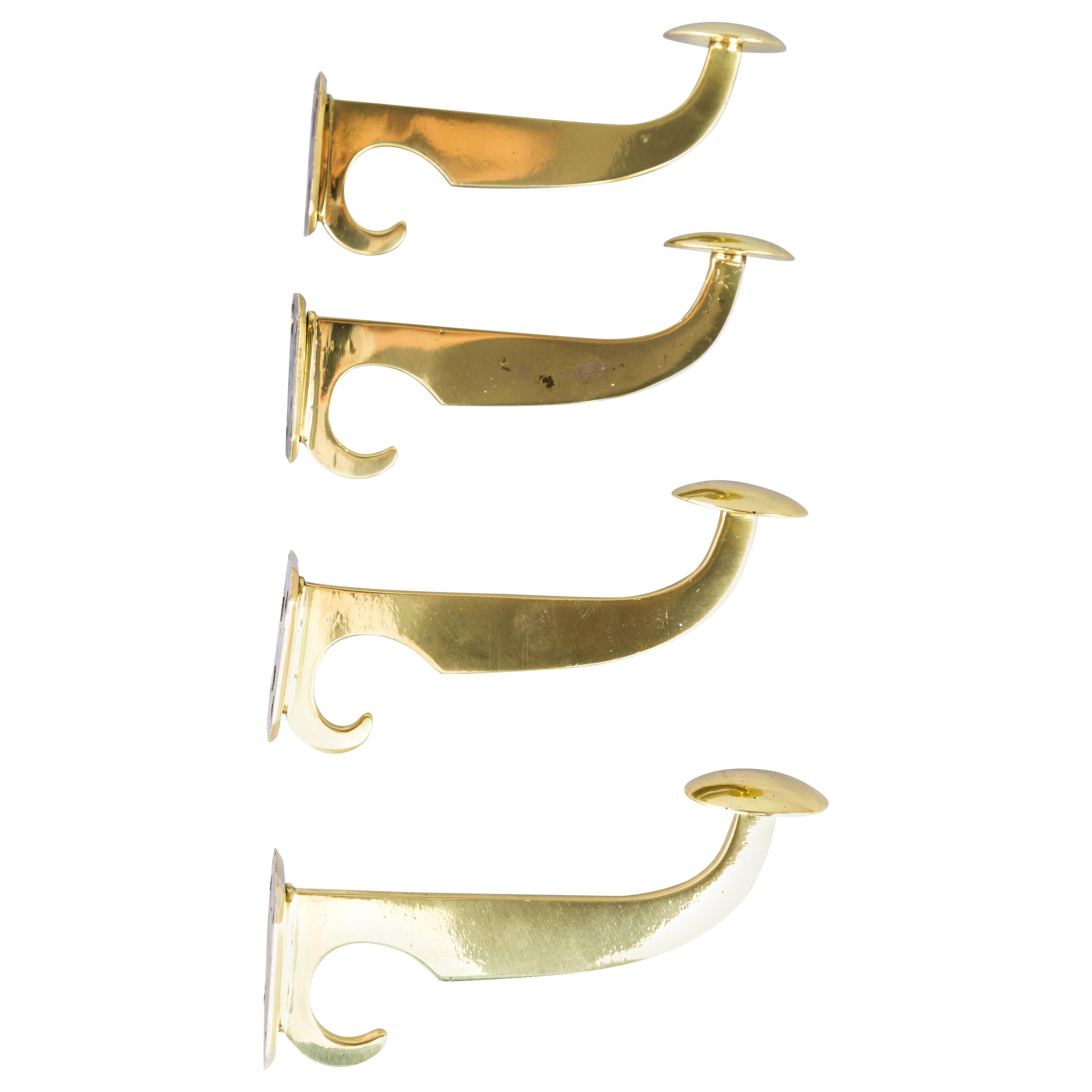 4 Art Deco Brass Wall Hooks, Vienna, 1920s