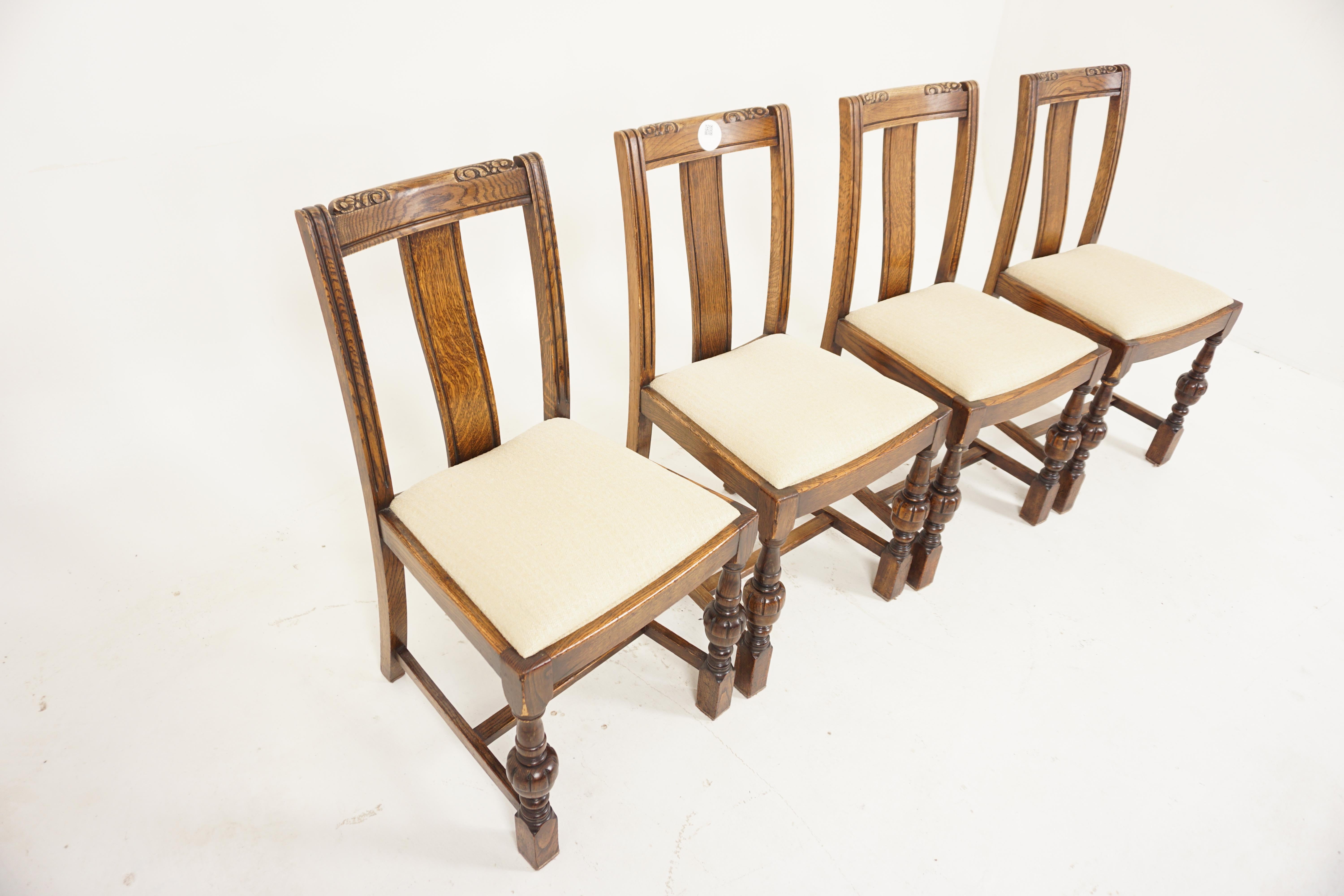 4 geschnitzte Art-Déco-Esszimmerstühle, Lift-Out-Stühle, Schottland 1930, H692 (Schottisch)