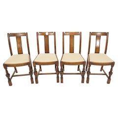 Vintage 4 Art Deco Carved Dining Chairs, Lift Out Seats, Scotland 1930, H692