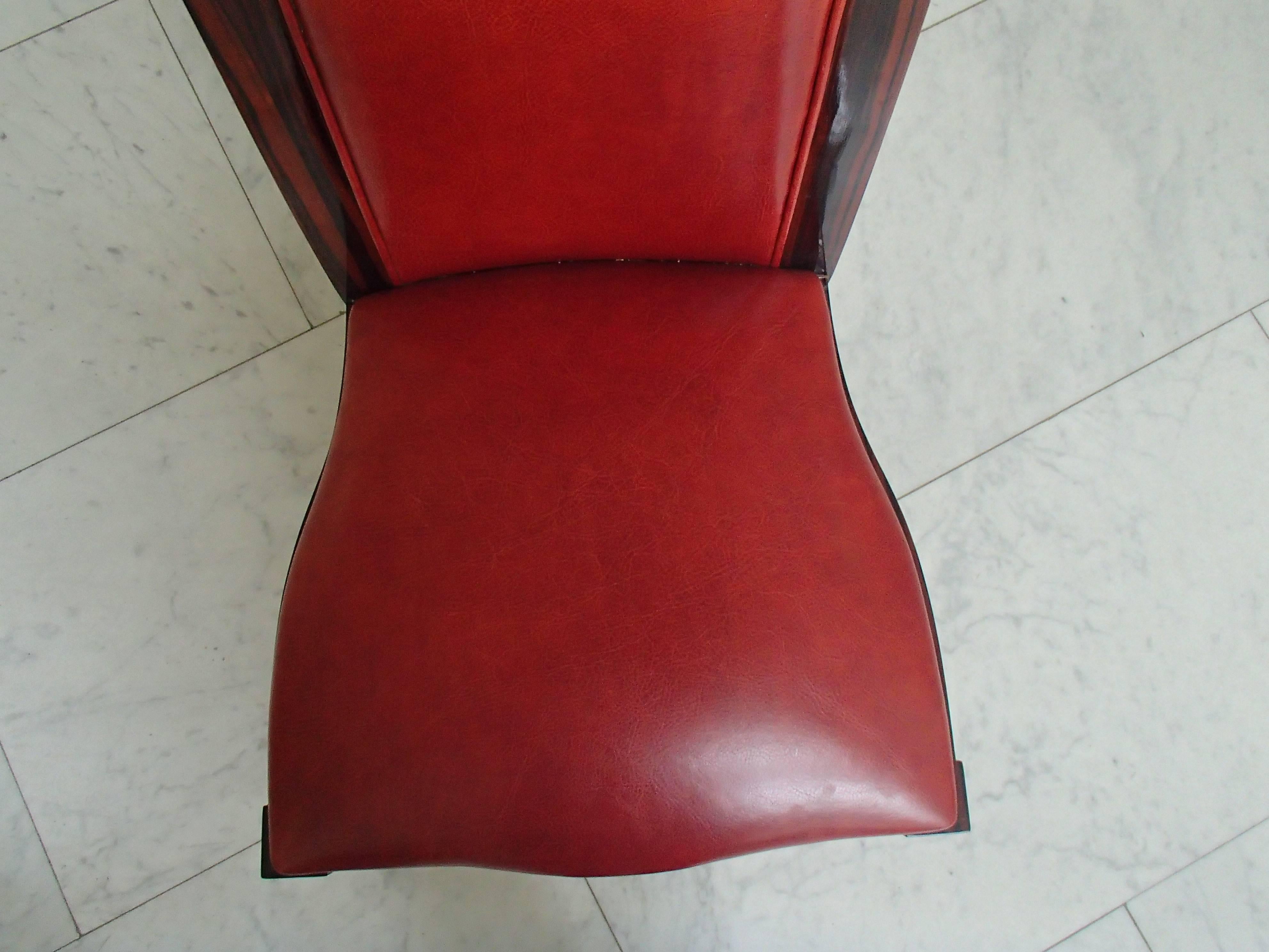 Four Art Deco Dinning Chairs Ebene de Macassar and Red Leather For Sale 5