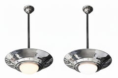 4 Art Deco Hanging lamps in Alabaster and Chrome, 1930, France