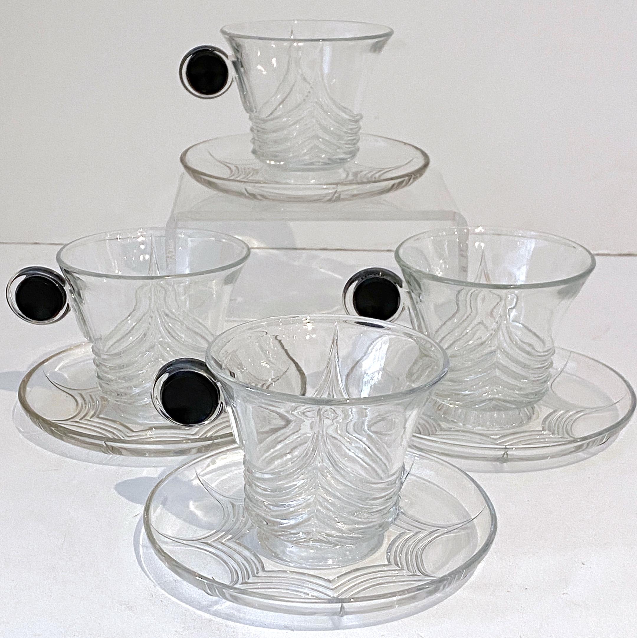 4 Art Deco Heisey Glass 'Stanhope' Cups & Saucers, by Walter Von Hessen For Sale 5