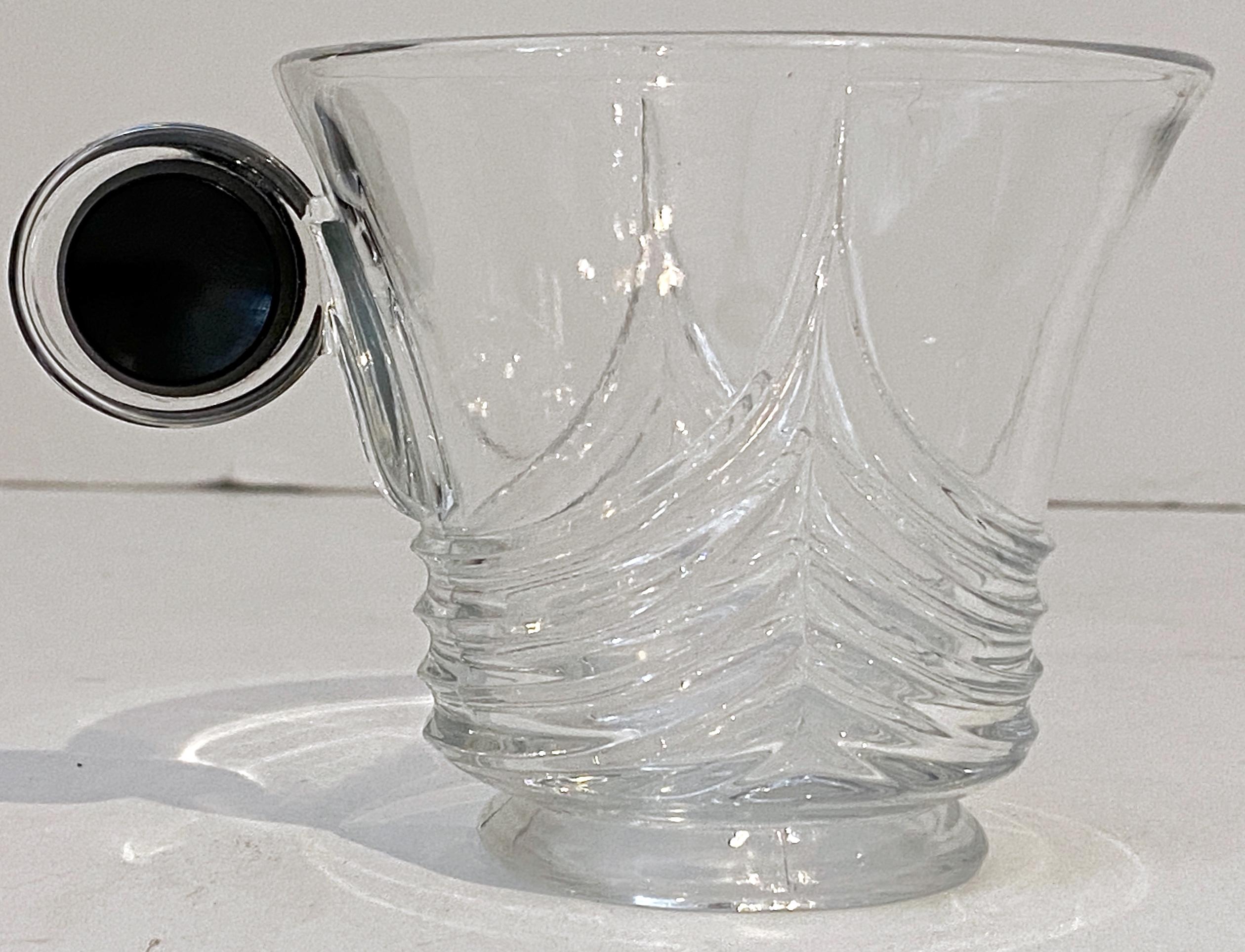 4 Art-Déco-Tasse und Untertassen „Stanhope“ aus Heisey-Glas, von Walter Von Hessen (20. Jahrhundert) im Angebot