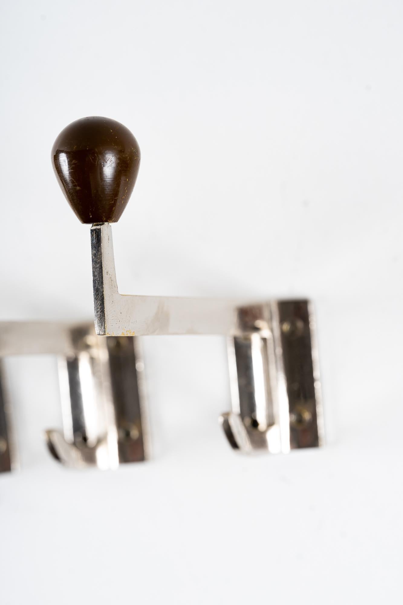 Early 20th Century 4 Art Deco Nickel-Plated Wall Hooks with Wooden Ball Around 1920 For Sale