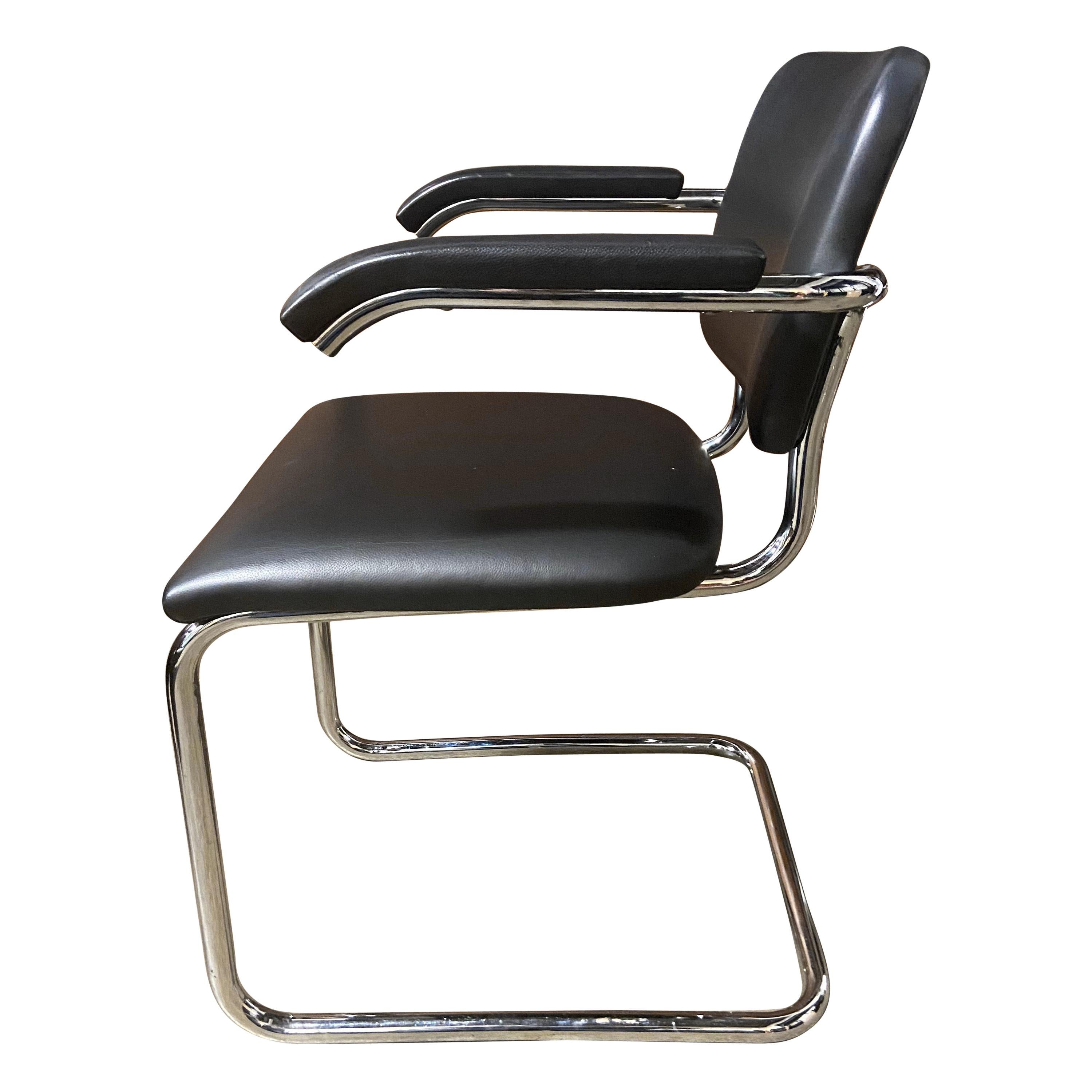 For your consideration are these wonderful Cesca chairs in striking black leather with shiny heavy chrome. Perfect for the home or office and ready for use showing little if any wear. We have a large quantity of these and all are branded with the