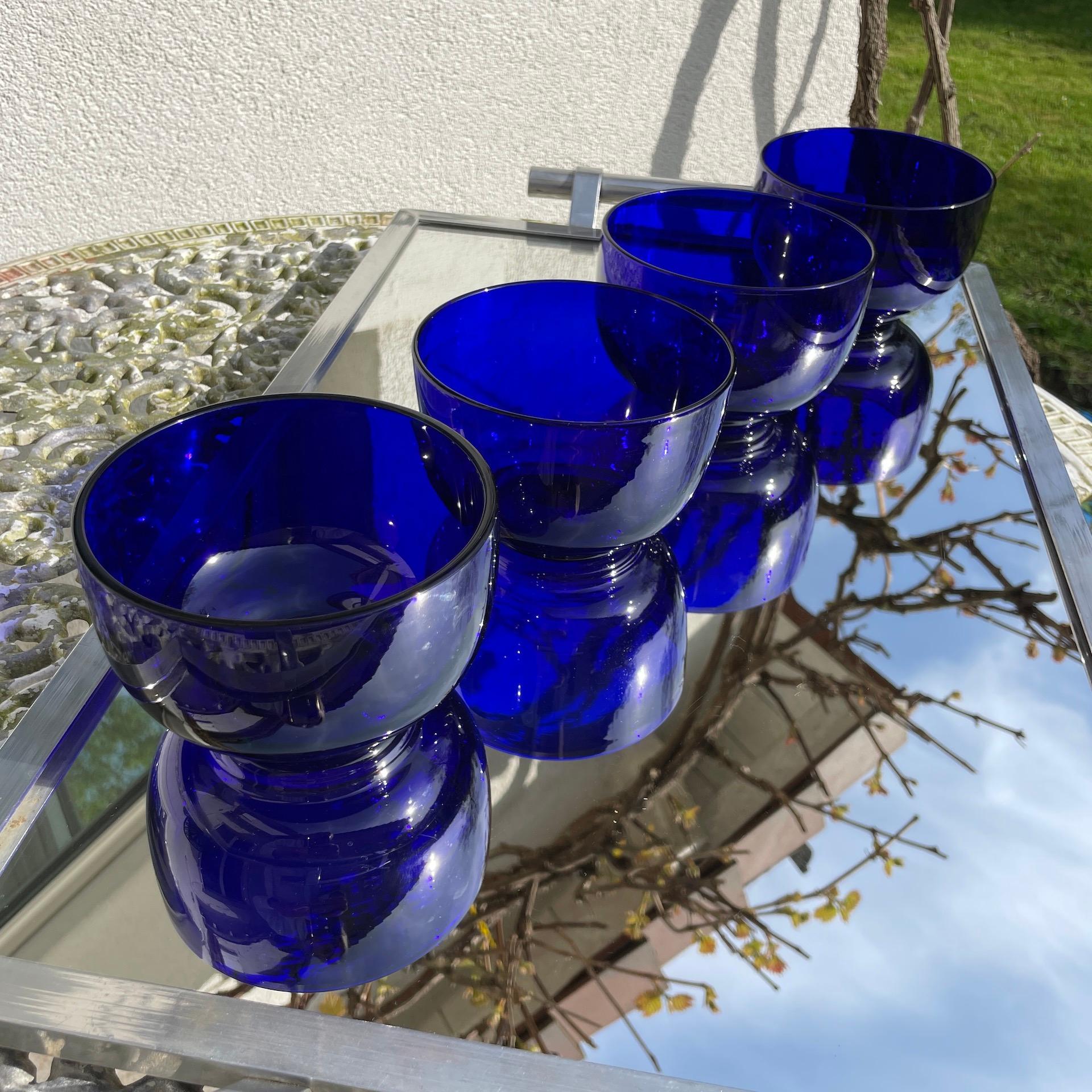 Glass 4 Baccarat Crystal 19th Century Cobalt-Colored Finger Bowls