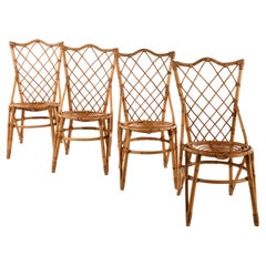 4 bamboo and rattan chairs Louis Sognot style from the French Riviera, 1960s