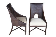 4 Barbara Barry para Mcguire Sillas de comedor con brazos inclinados MCM Tobacco Caned Dining