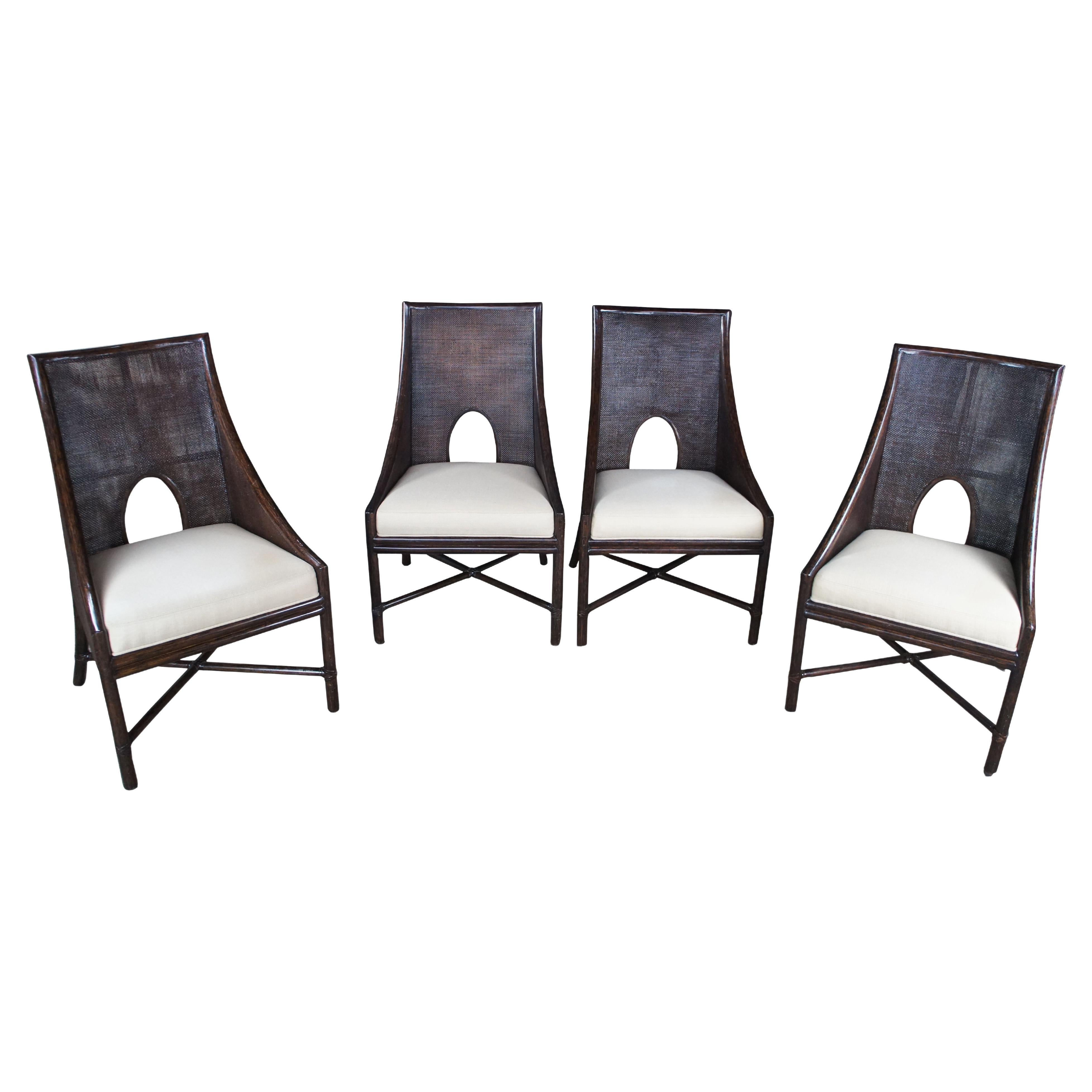 4 Barbara Barry for Mcguire Tobacco Caned Dining Sloped Arm Dining Chairs MCM en venta