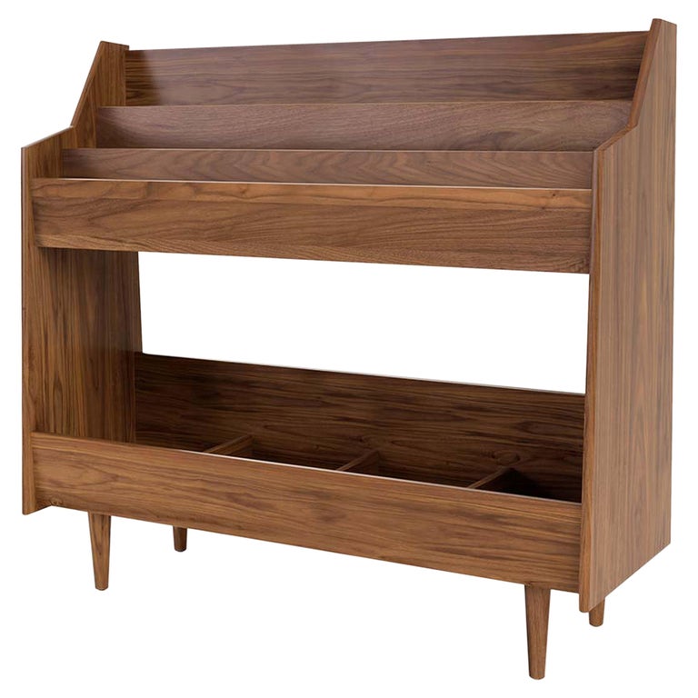 4 Bay Luxe Record Stand in Natural Walnut For Sale
