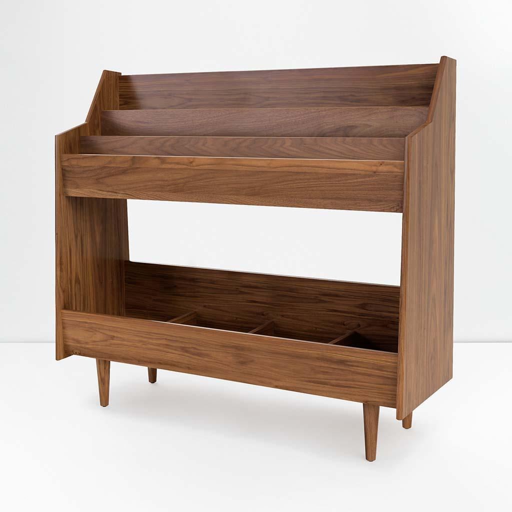 Contemporary 4 Bay Luxe Record Stand in Solid Ash Wood For Sale