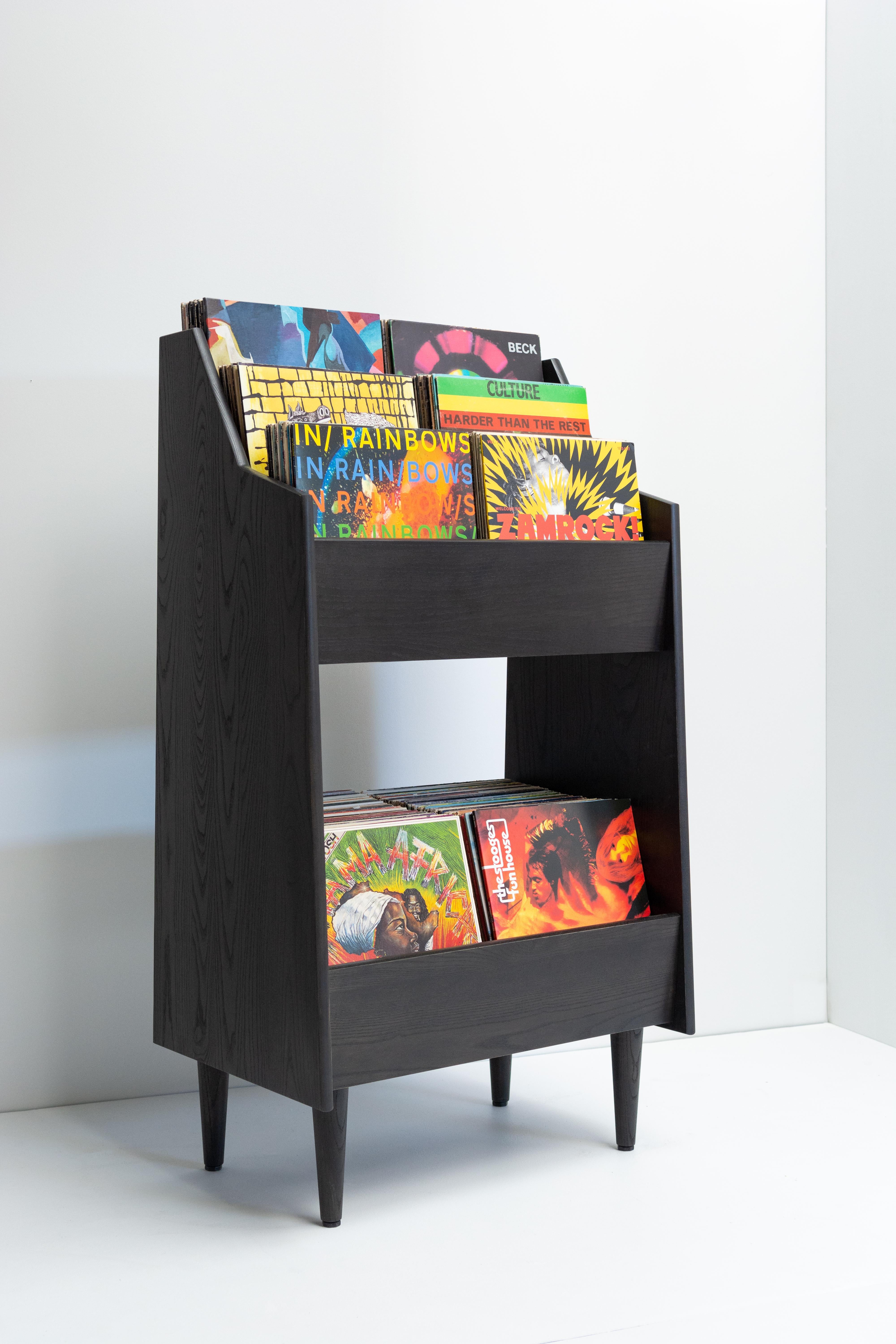 Modern 4 Bay Luxe Record Stand in Solid Ash Wood For Sale