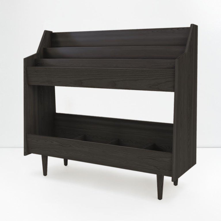 Walnut 4 Bay Luxe Record Stand in Solid Ash Wood For Sale