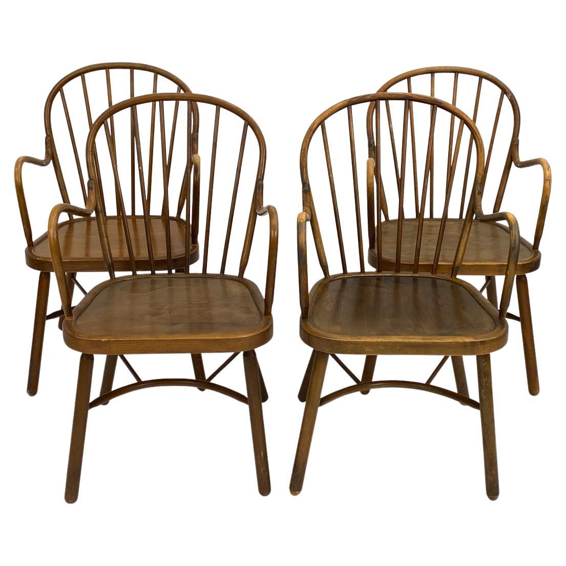 (4) Beech Windsor Chairs, Manner of Frits Henningsen For Sale