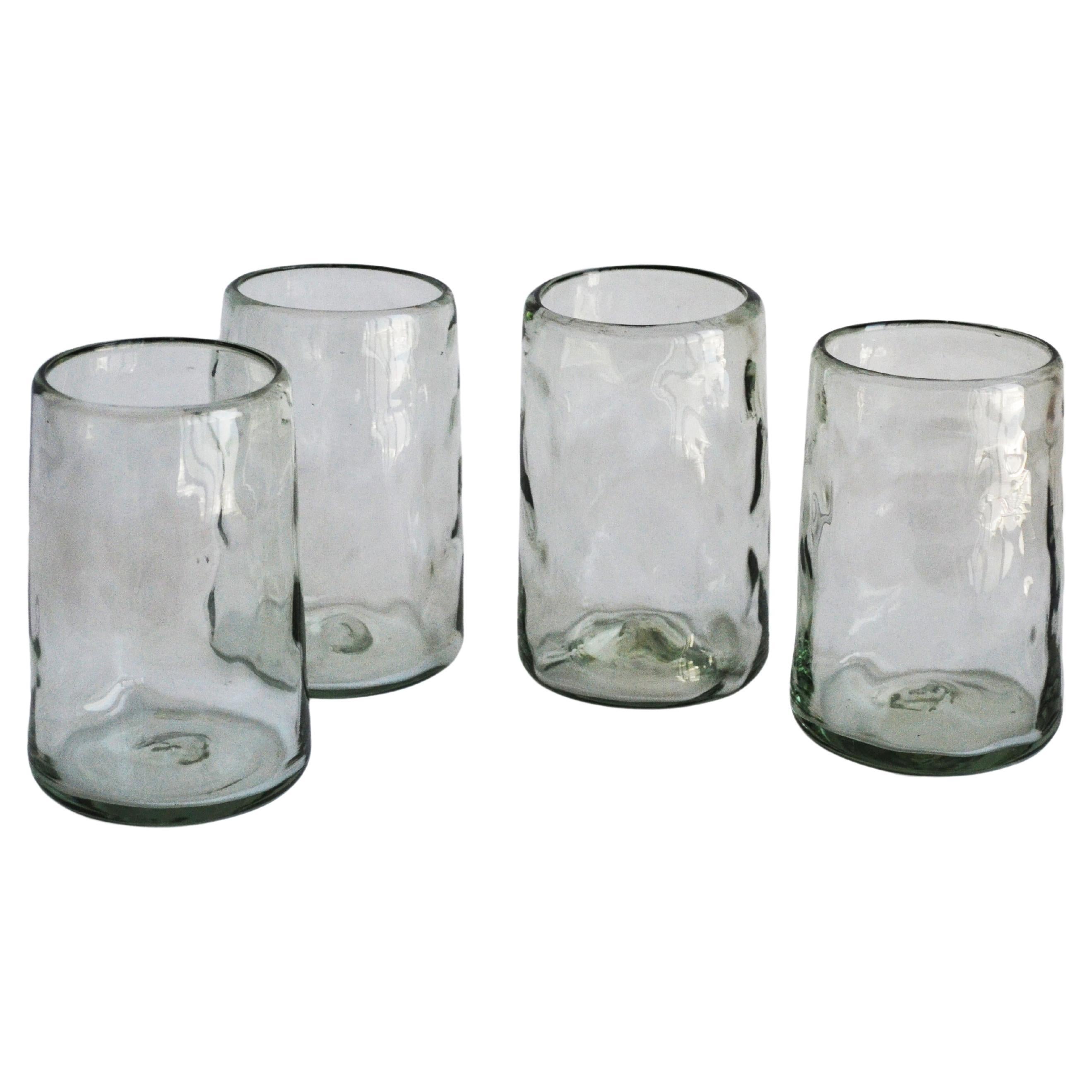 4 Beer-Cocktail Glasses, Handblown Organic Irregular Shape 100% Recycled Glass  For Sale