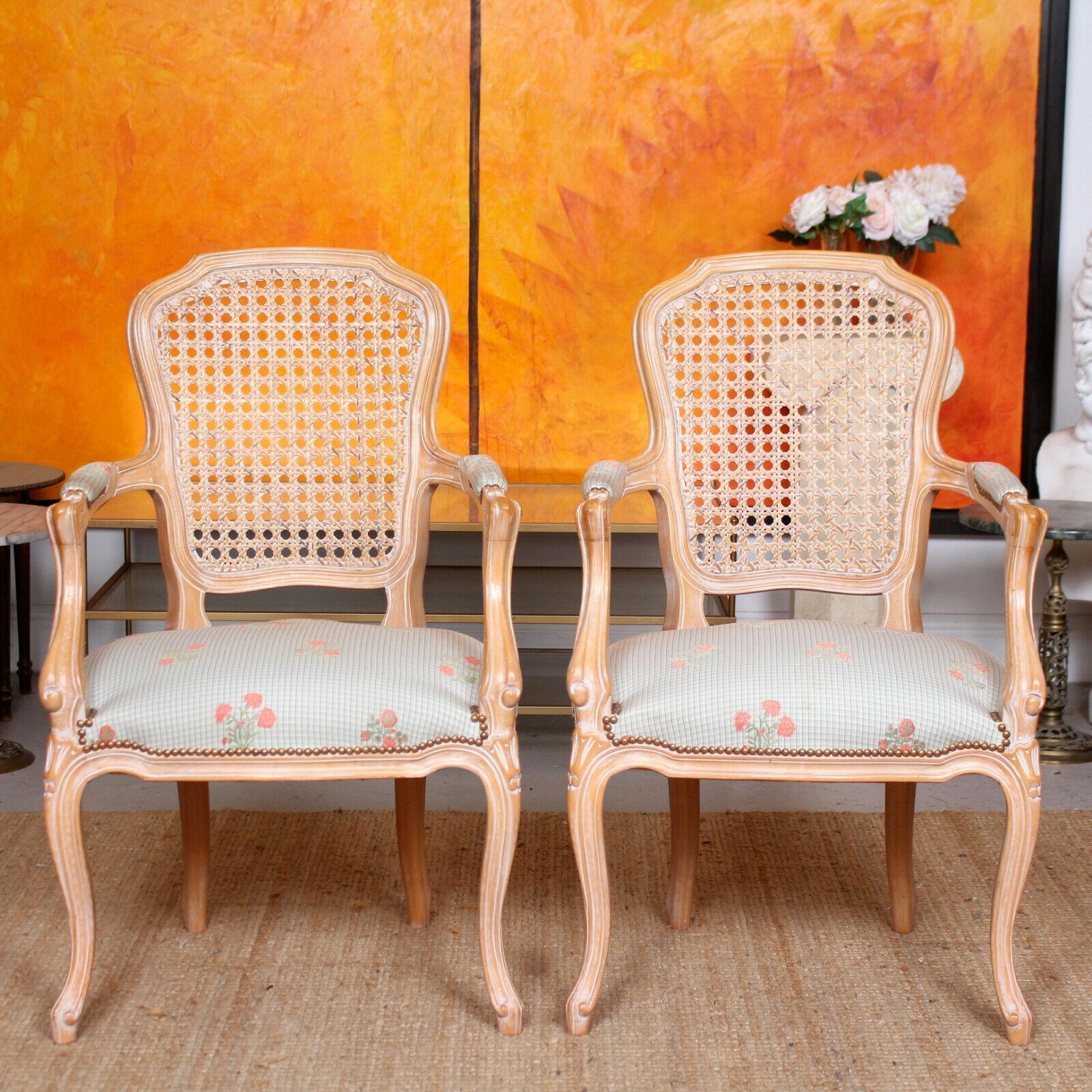 4 Bergère Chairs Armchairs Carved Limed Oak Elbow Continental Tub Chairs In Good Condition For Sale In Newcastle upon Tyne, GB