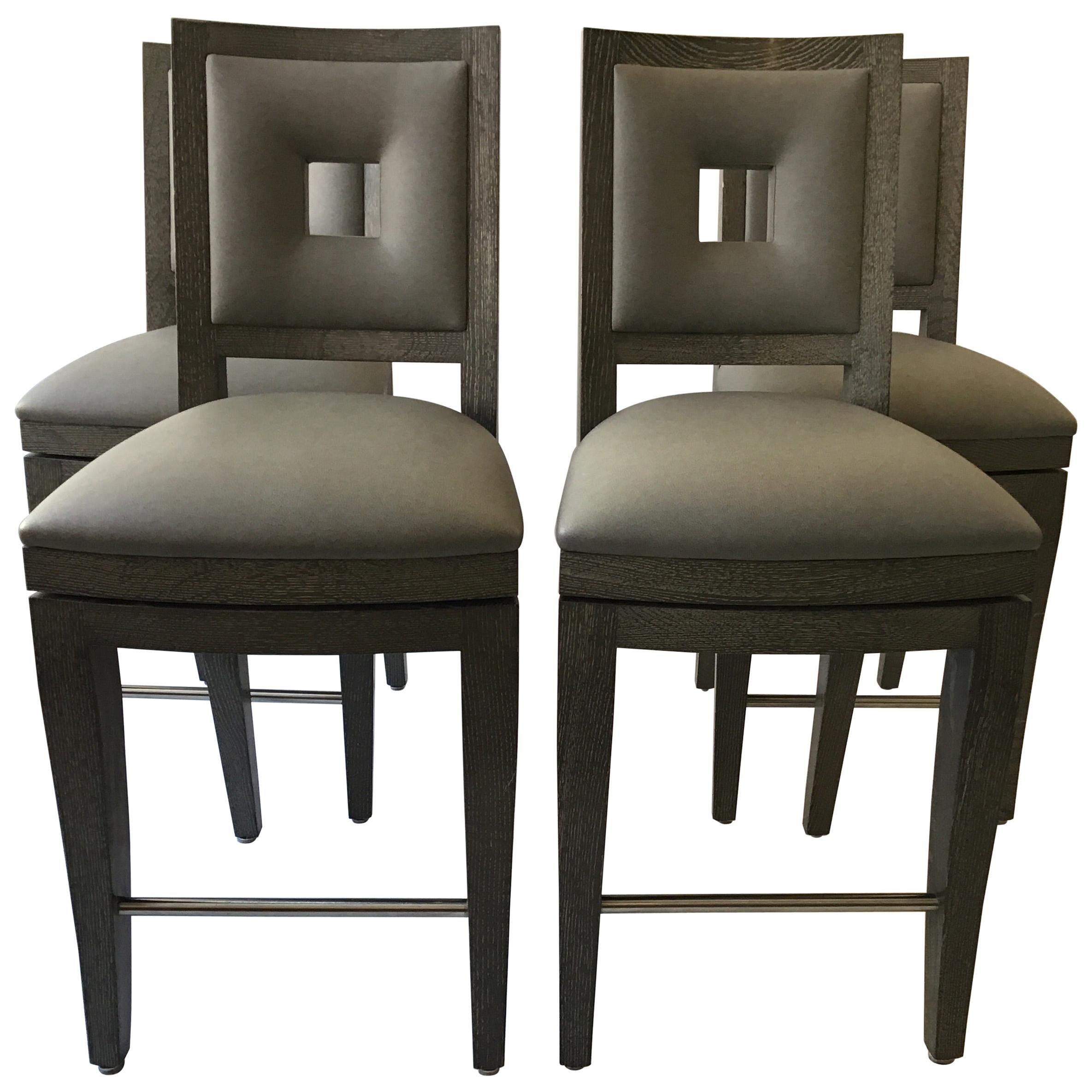 4 Berman / Rosetti Leather Grid Bar Stools