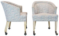 4 Bernhardt Mid Century Oak Rolling Barrel Club Lounge Card Game Arm Chairs MCM