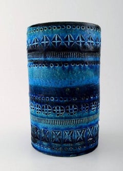 Four Bitossi, Rimini-Blue Vases in Ceramics Designed by Aldo Londi, 1960s