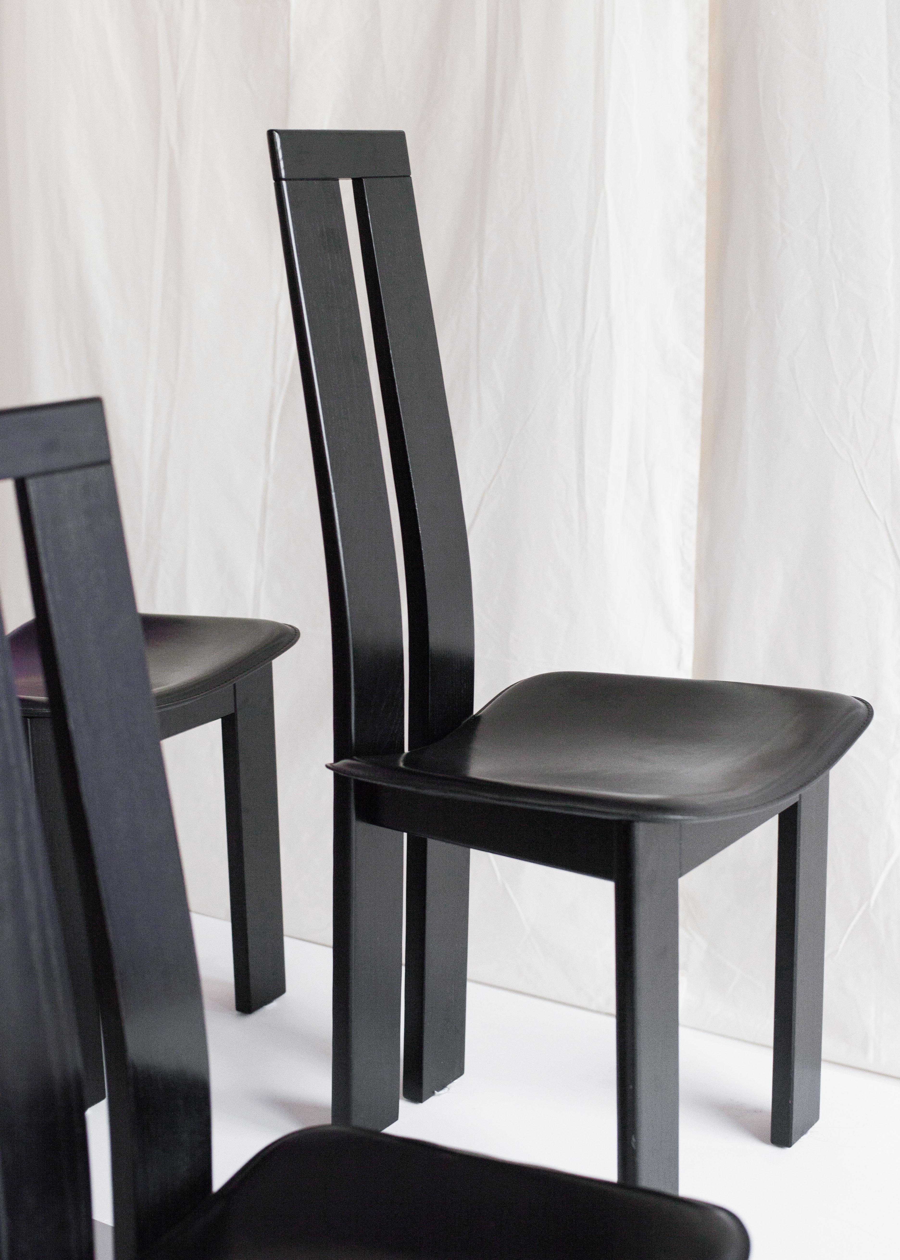 Mid-Century Modern 4 black Dining chairs by Pietro Costantini for Ello, 1970s For Sale