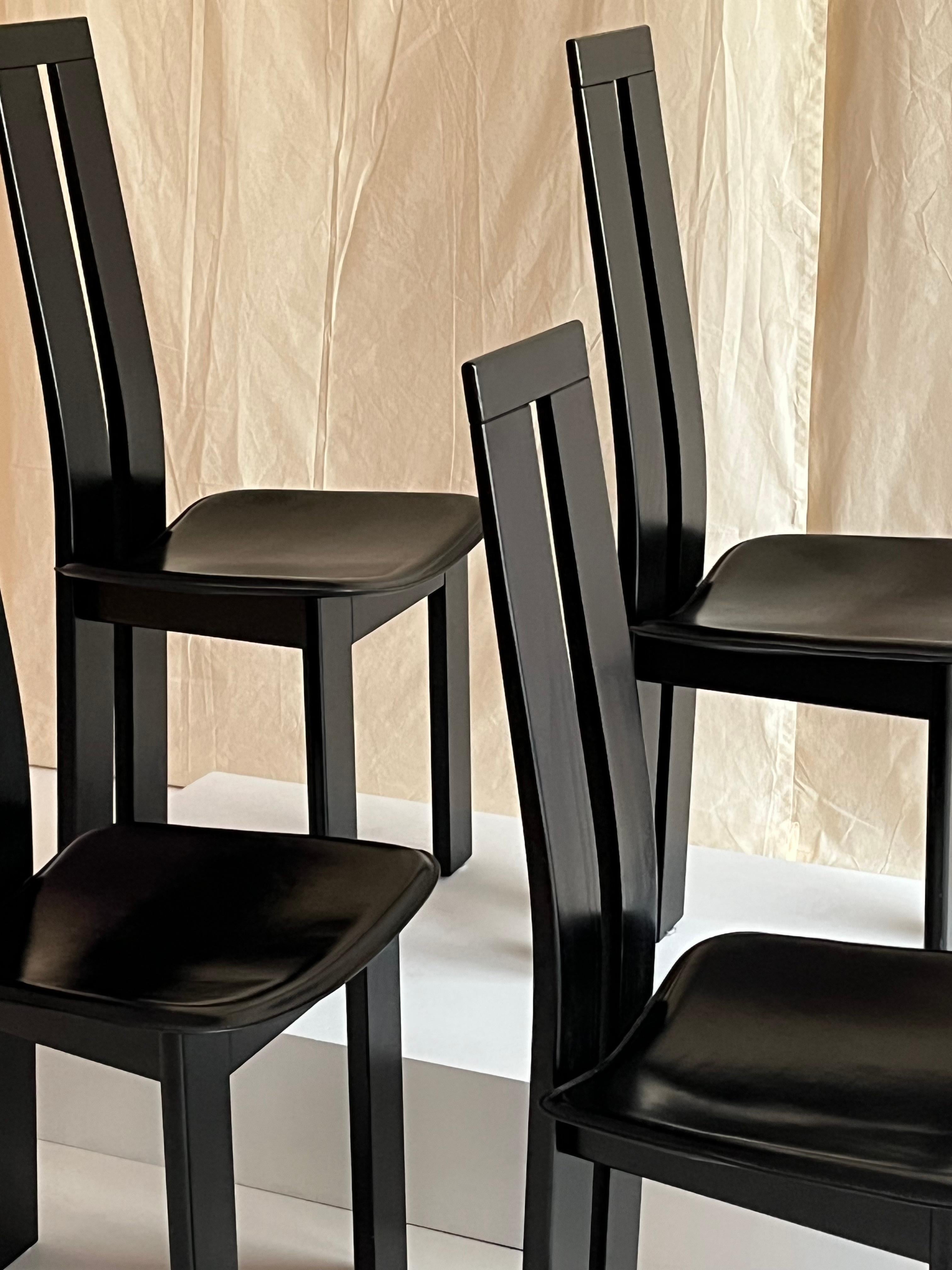 Leather 4 black Dining chairs by Pietro Costantini for Ello, 1970s For Sale
