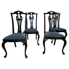 Vintage 4 black lacquered chairs, 1970s