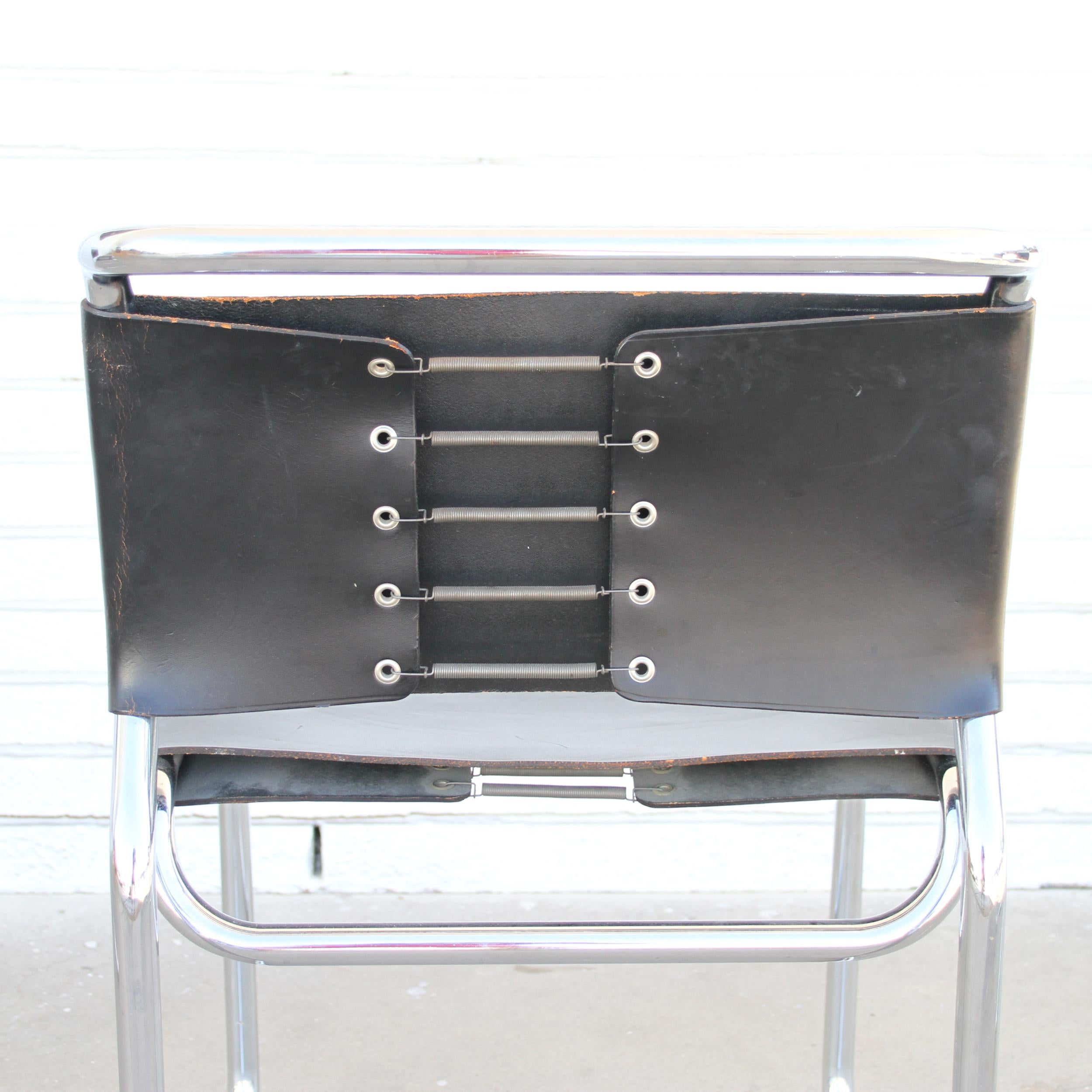 (4) Black Leather Nicos Zographos 66 Side chair For Sale 4