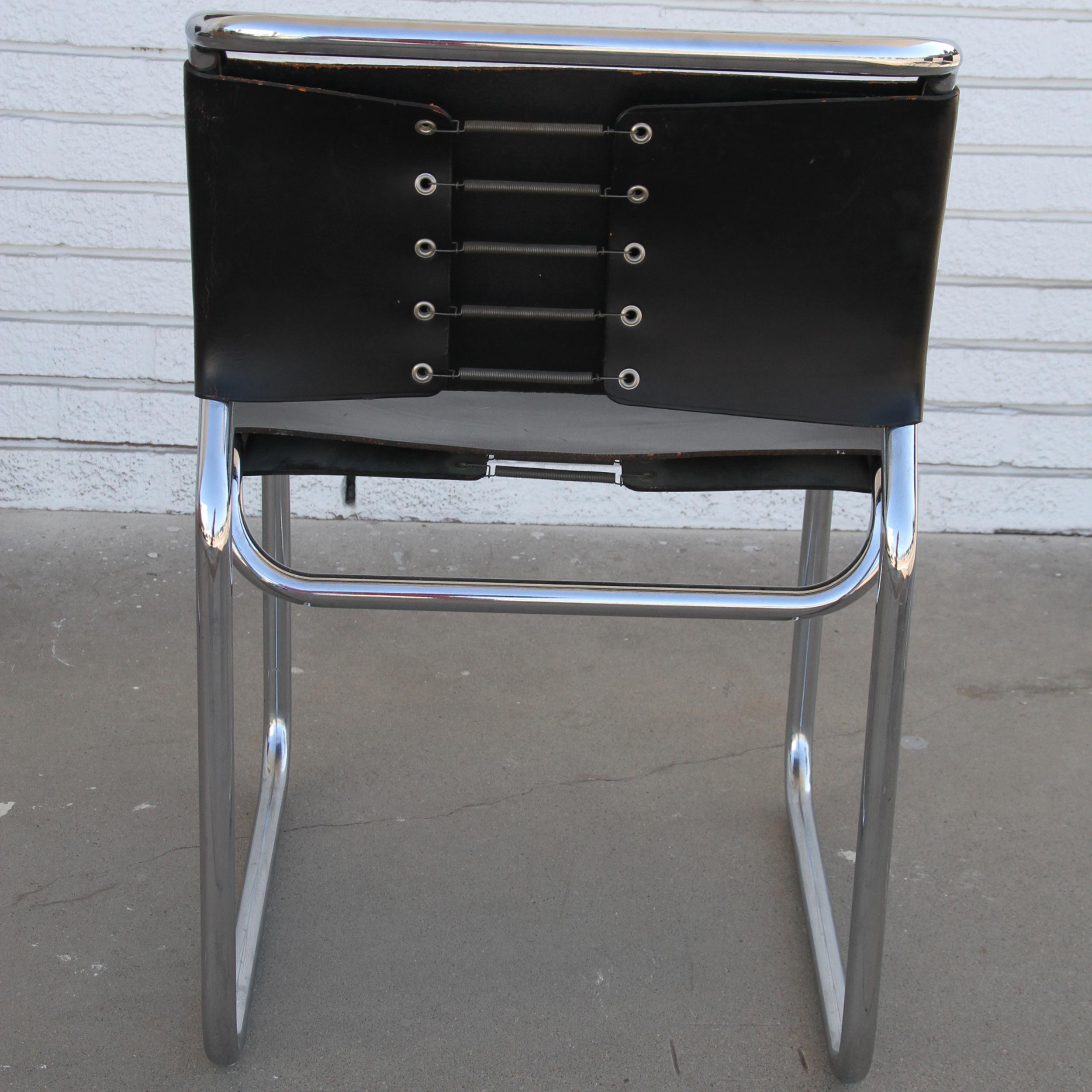 (4) Black Leather Nicos Zographos 66 Side chair For Sale 5