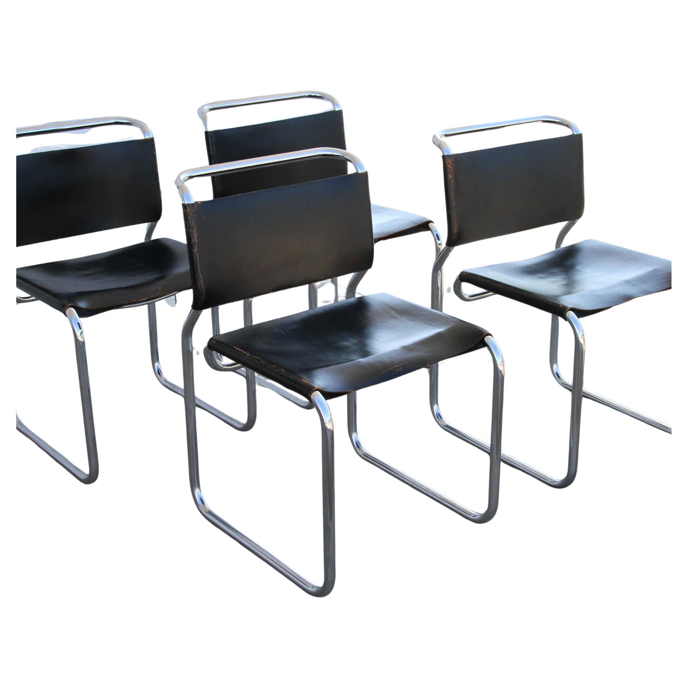 This ad is for a Black Leather Nicos Zographos chrome steel side chair. The chair is cantilevered and upholstered in high quality leather.

There are 4 chairs available.
Price is for one item.