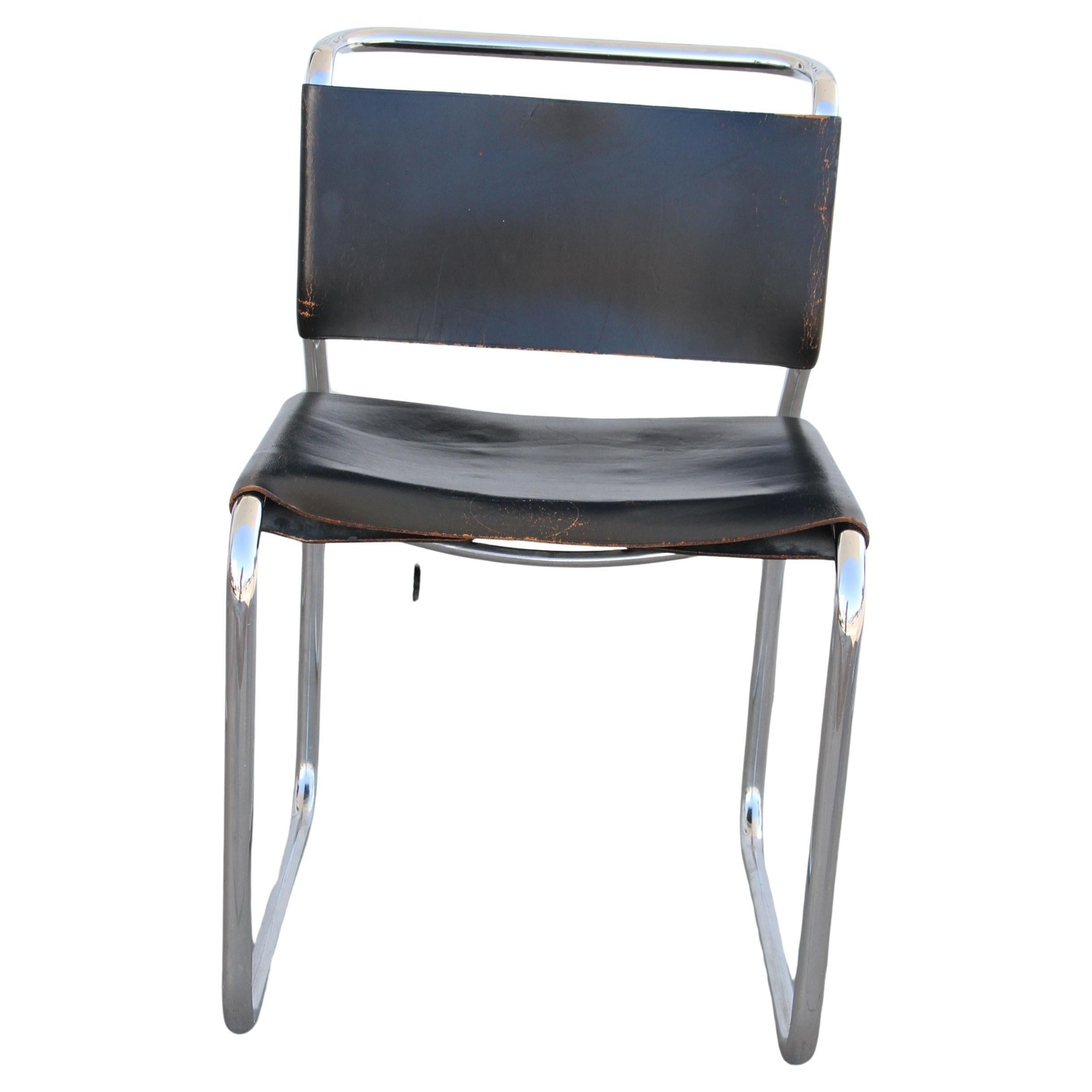 Mid-Century Modern (4) Black Leather Nicos Zographos 66 Side chair For Sale
