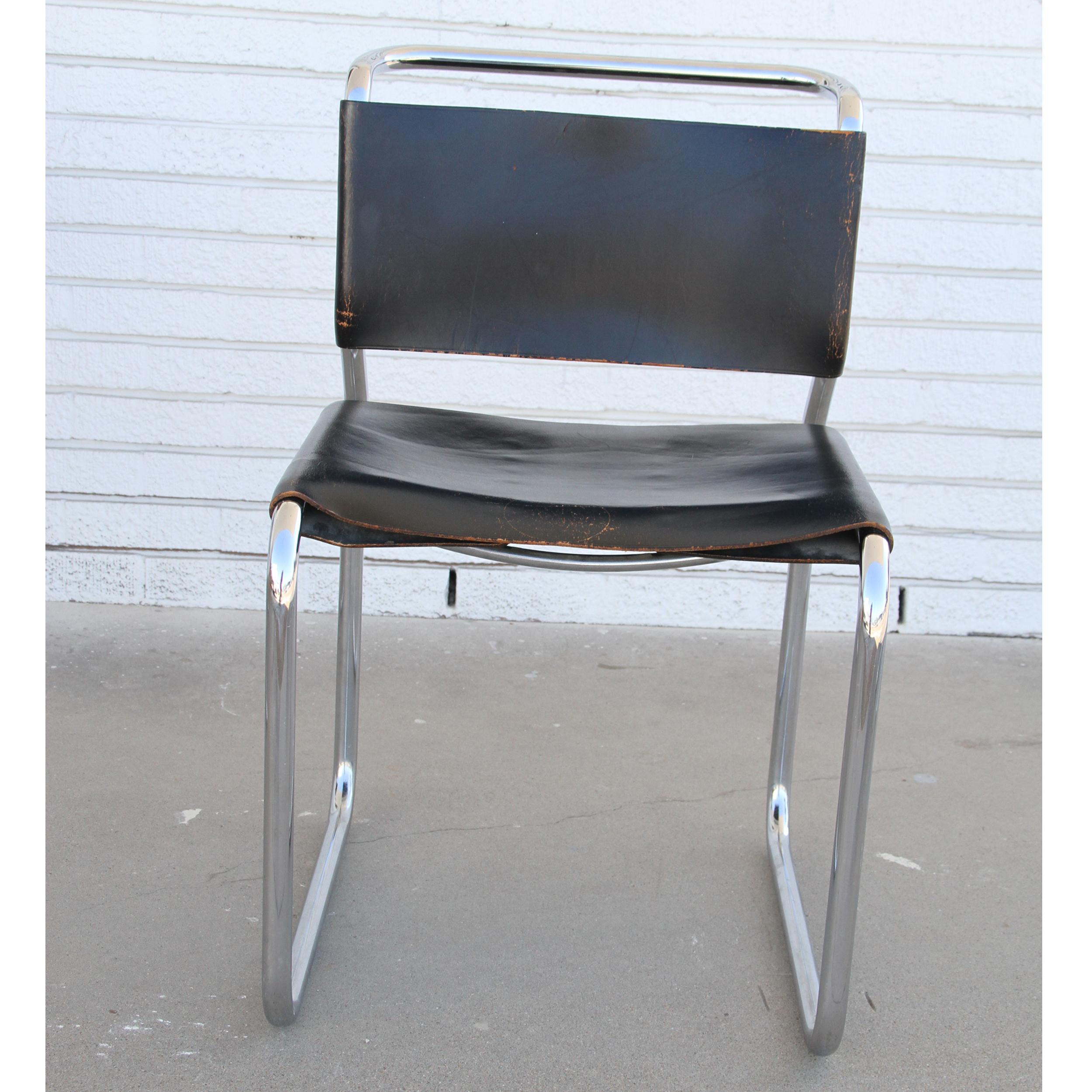 American (4) Black Leather Nicos Zographos 66 Side chair For Sale