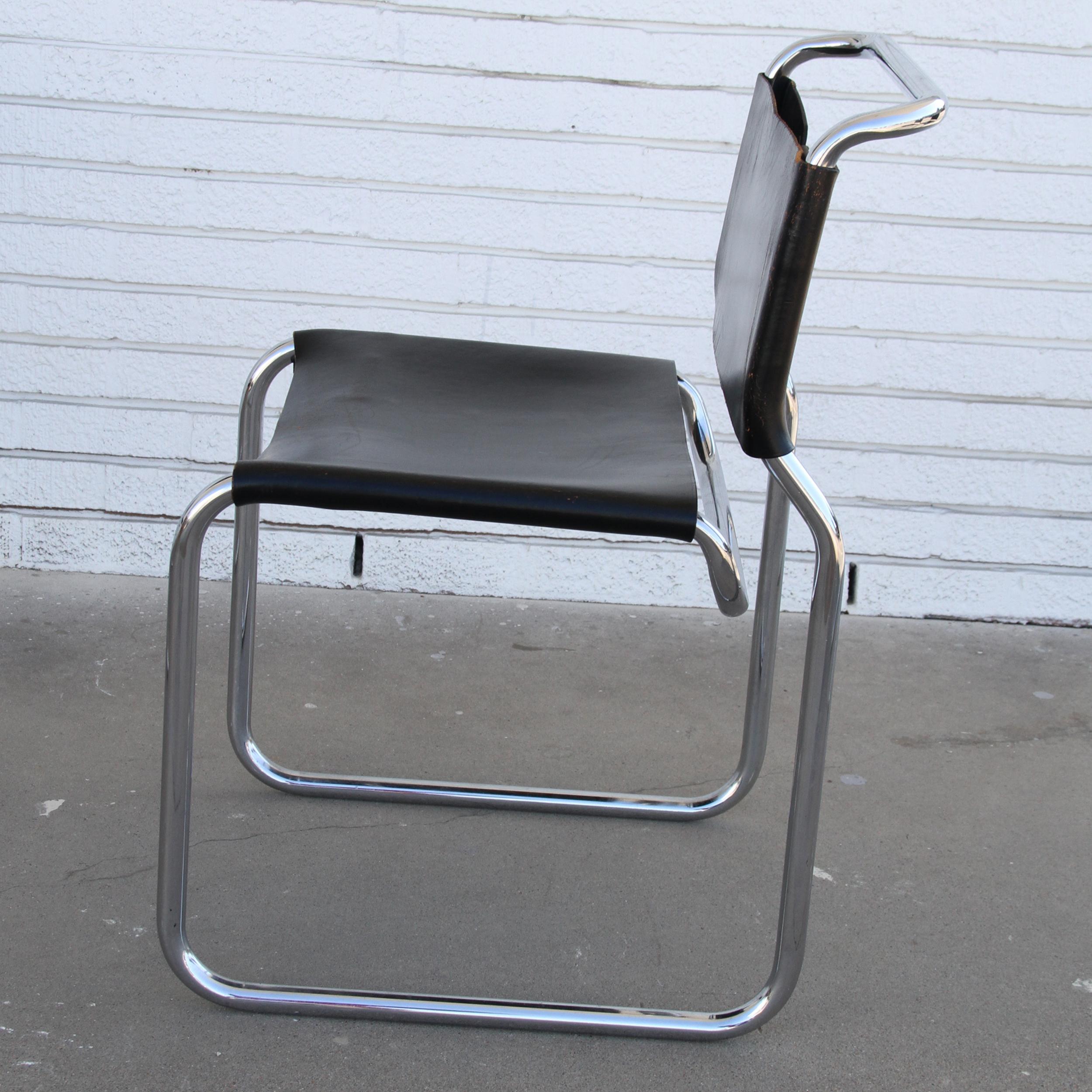(4) Black Leather Nicos Zographos 66 Side chair In Good Condition For Sale In Pasadena, TX