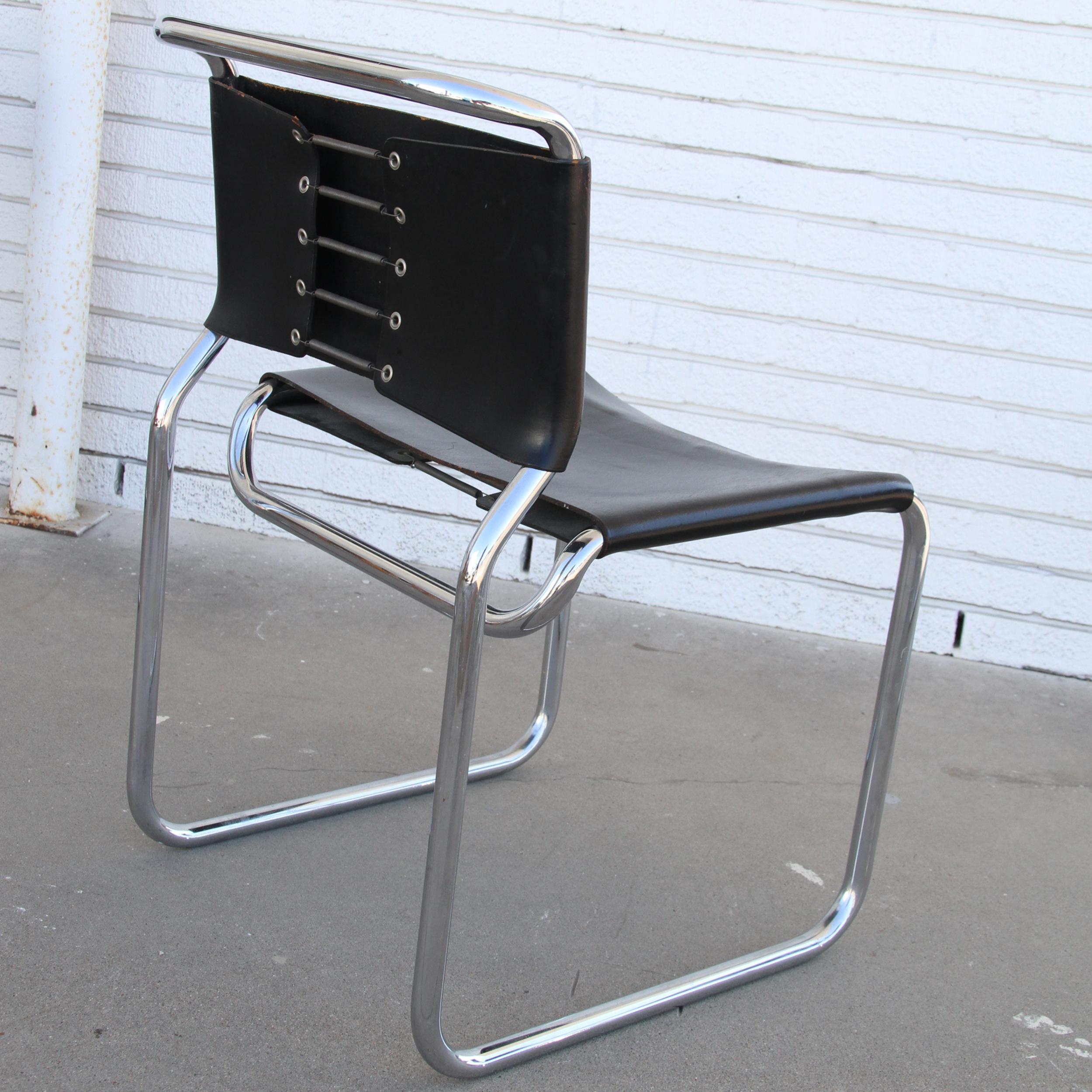 (4) Black Leather Nicos Zographos 66 Side chair For Sale 1
