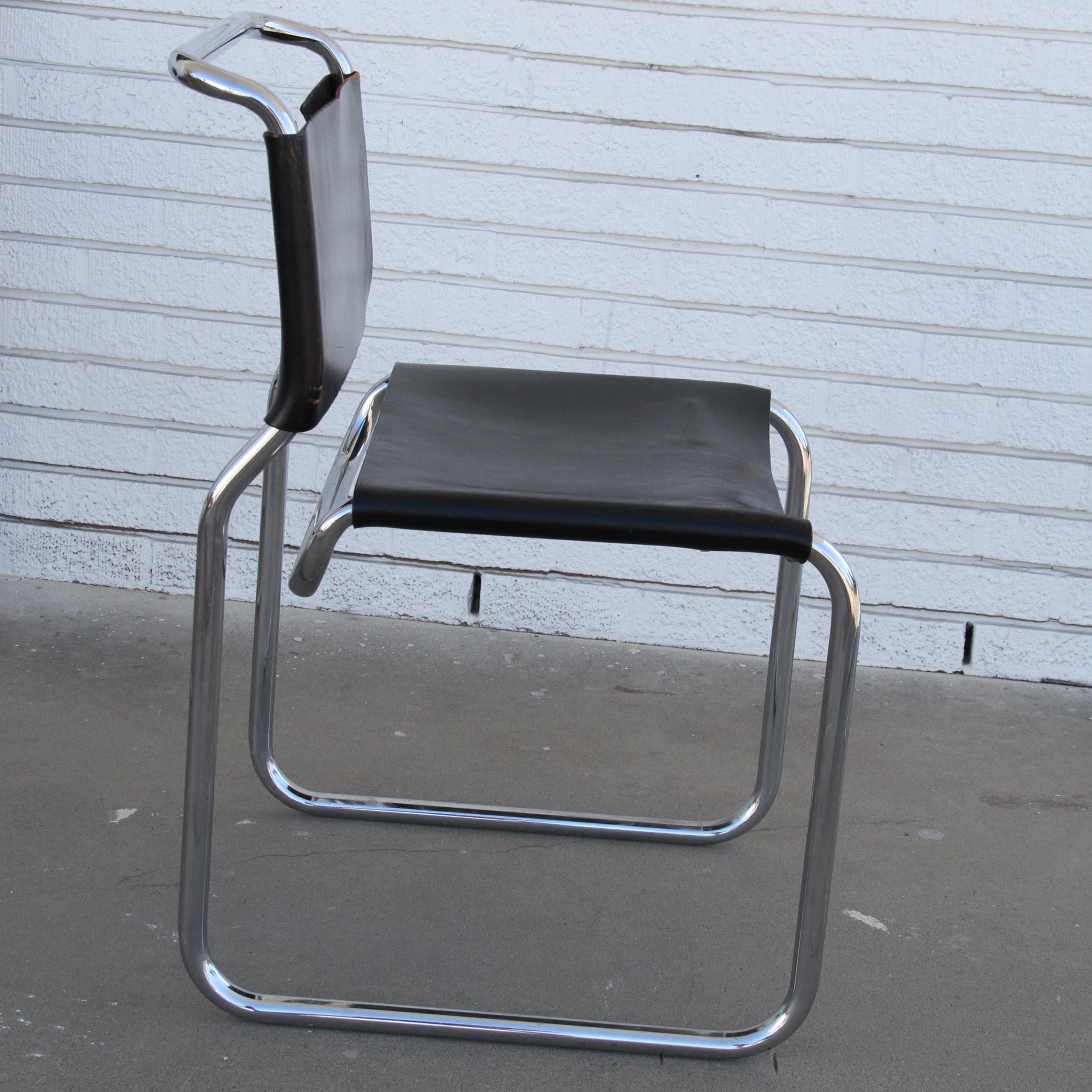 (4) Black Leather Nicos Zographos 66 Side chair For Sale 2