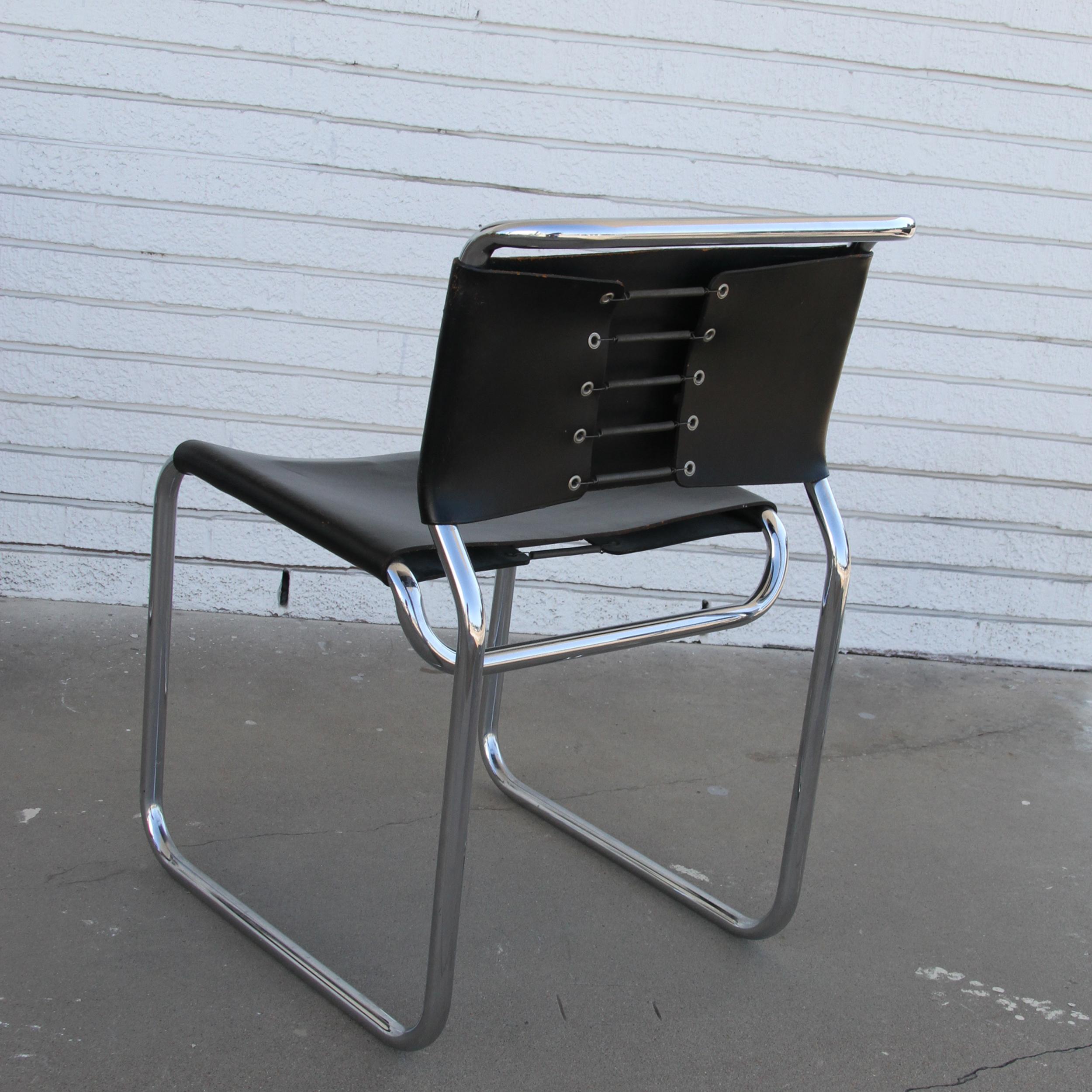 (4) Black Leather Nicos Zographos 66 Side chair For Sale 3