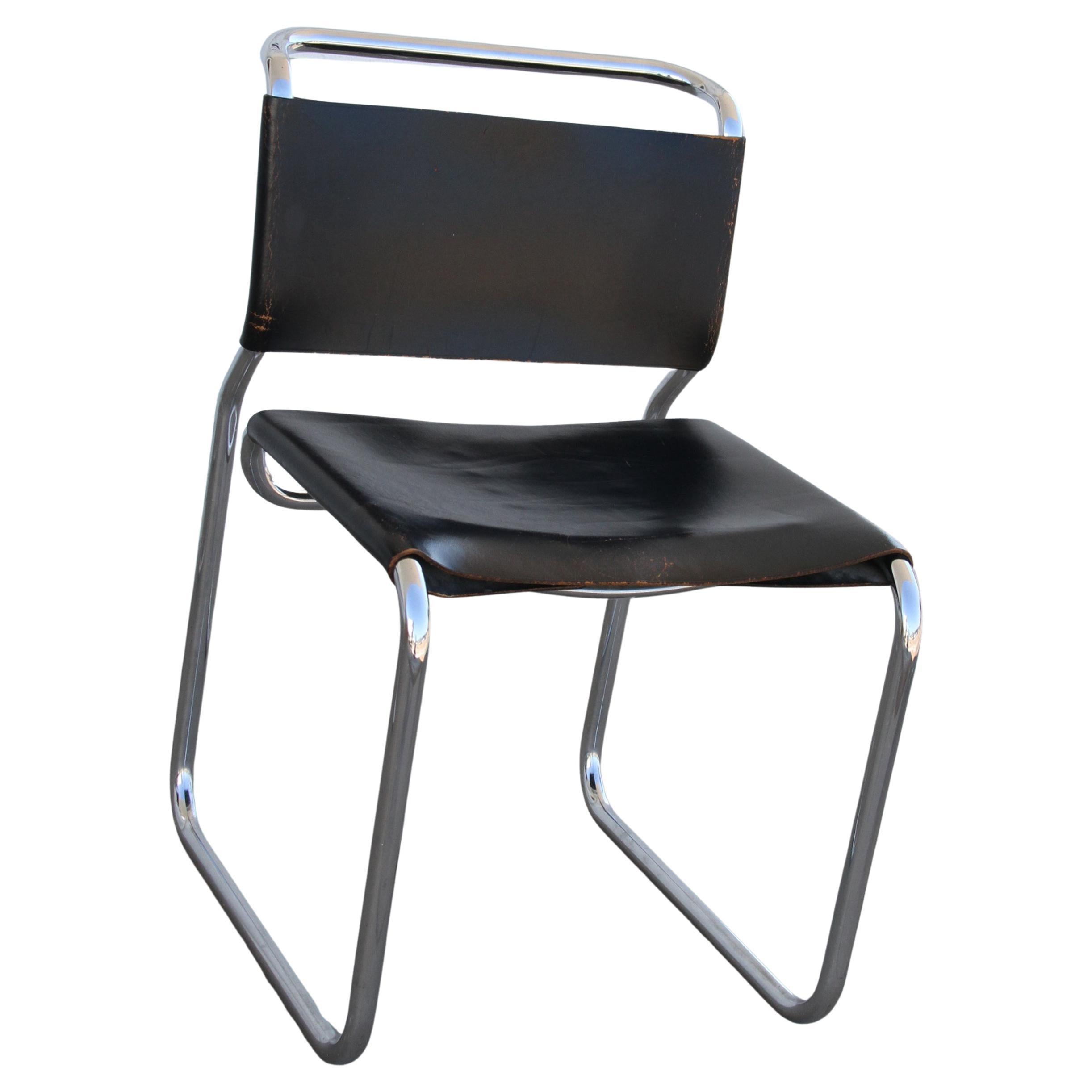 (4) Black Leather Nicos Zographos 66 Side chair For Sale