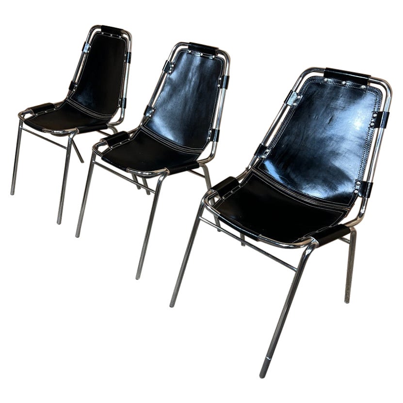4 Black Les Arcs Dining Chairs Charlotte Perriand for les Arcs France 1960s