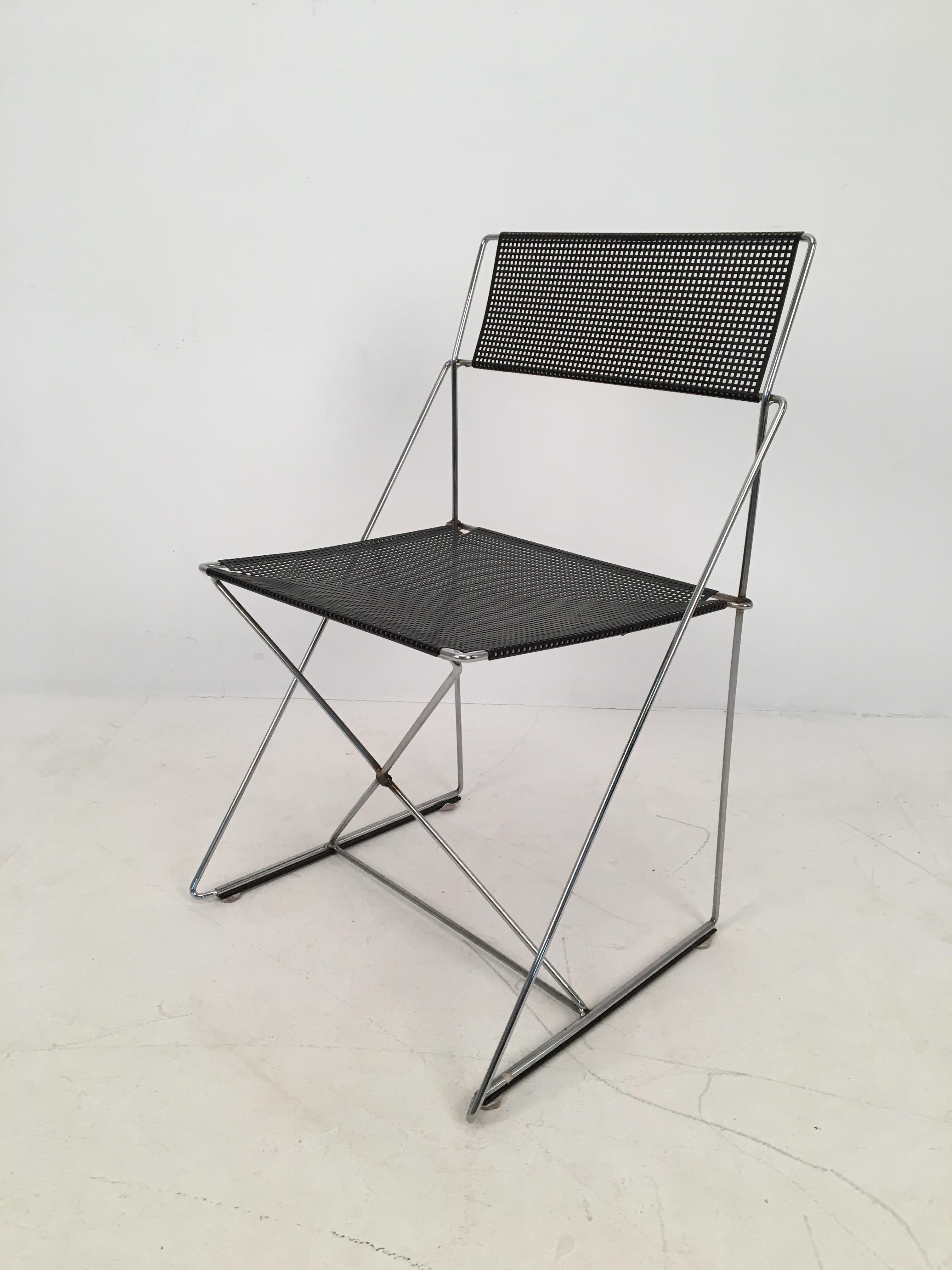 Post-Modern 4 Black Stacking X-Line Chairs by N. J. Haugesen for Hybodan, Denmark circa 1970 For Sale